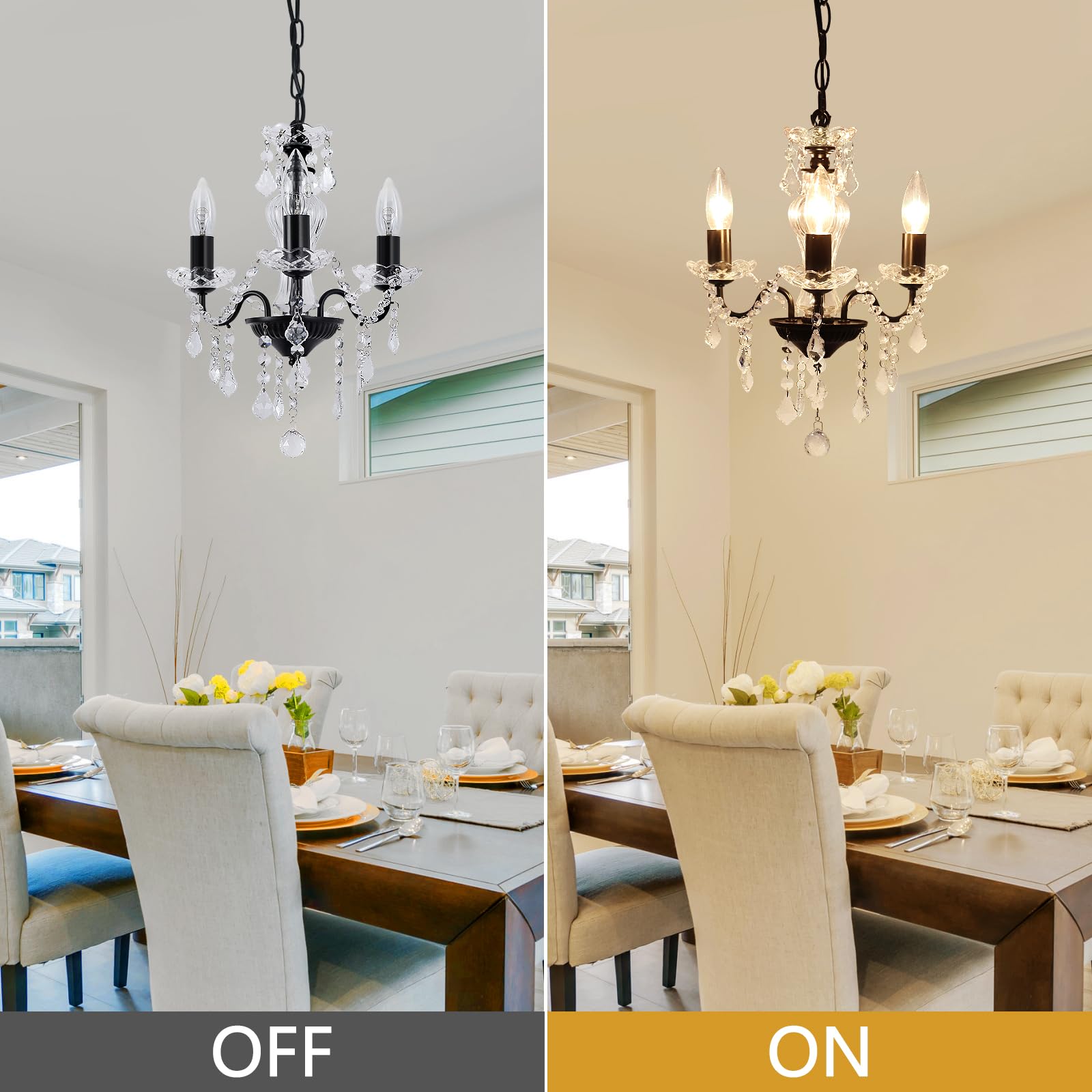 Chanlited Plug In Modern 3-Light Black Chandelier With Glass Crystals, Candle Style Pendant Light Fixtures For Living Room, Girl