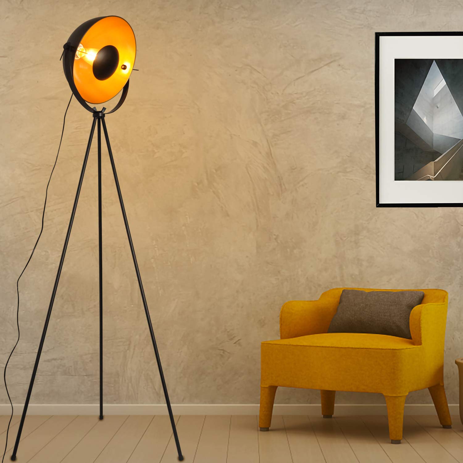 Cosylux Industrial Tripod Floor Lamp For Living Room, Modern Satellite Tall Standing Lamps For Bedrooms Black Gold (No Bulbs)