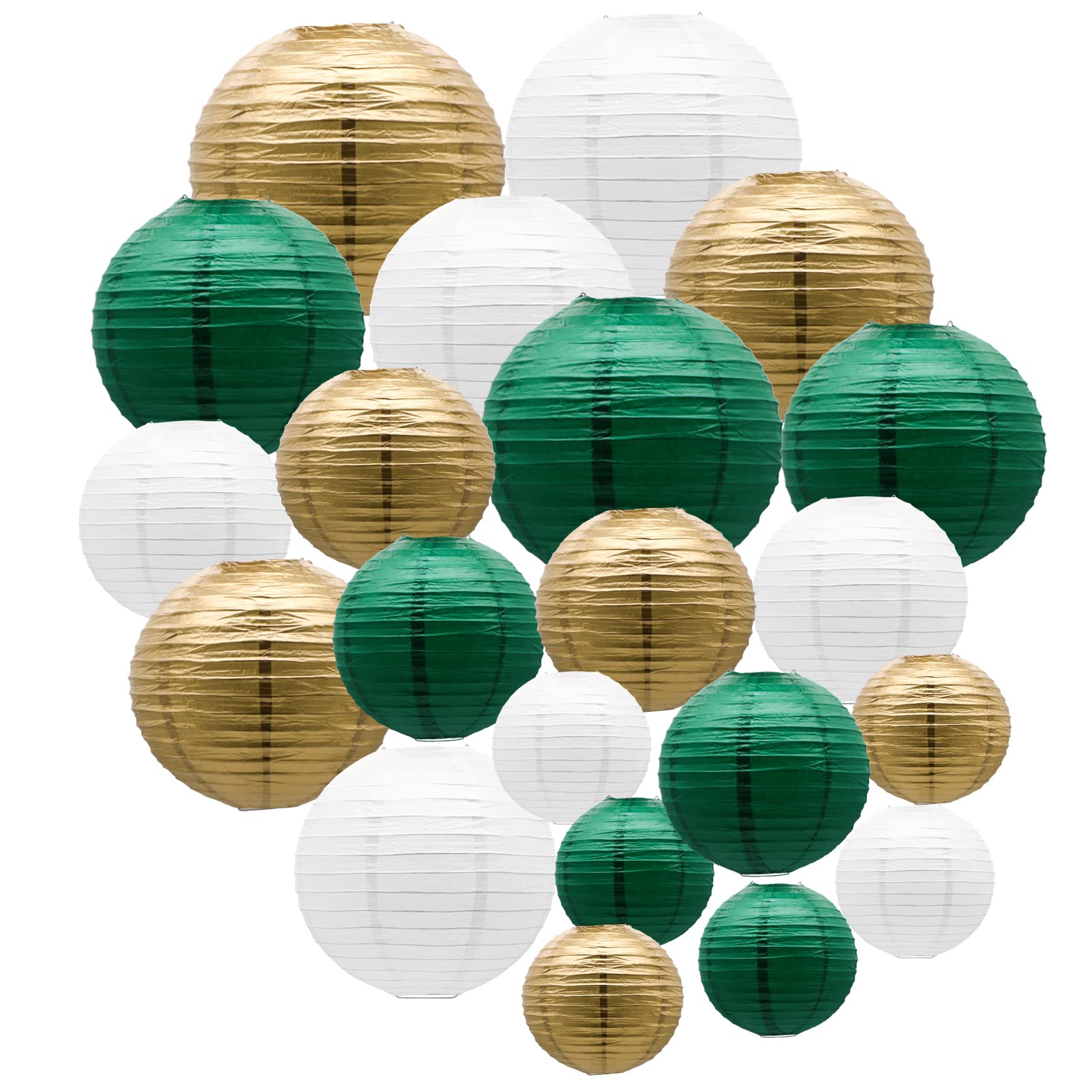 ADLKGG Paper Lanterns, Round Hanging Decorations, Green Gold, St. Patricks Day, Graduation, Wedding, Model: PaperLantern21P006