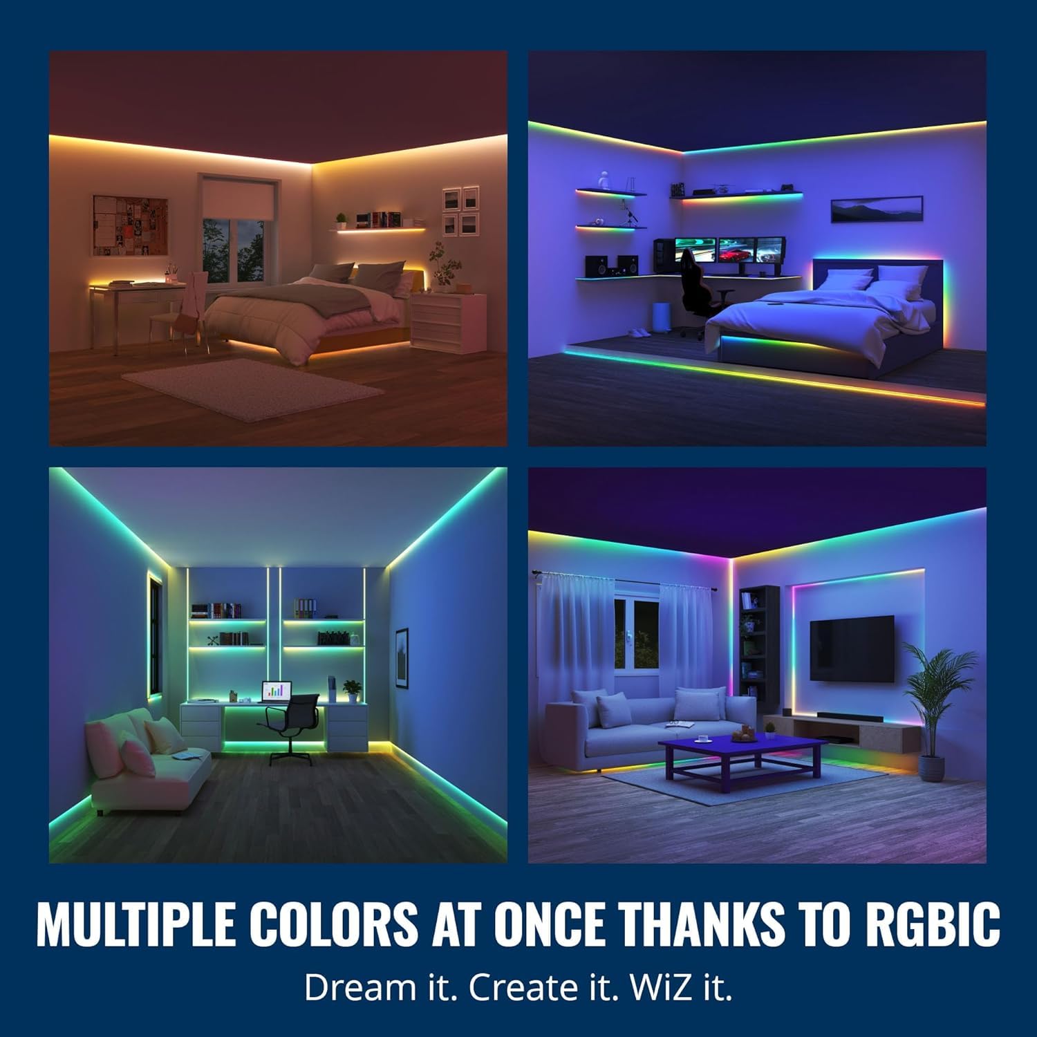 Wiz Connected 16.4 Ft Led Light Strip - Flowing Multicolor Led Color-Changing Light Strip For Your Smart Home -Voice/App Control