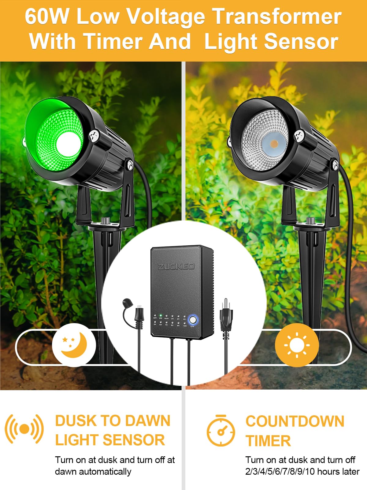 ZUCKEO 5W RGB Landscape Lighting Kit - 8 Pack Color Changing LED Spotlights, Warm White & RGB, Low Voltage with Transformer & 80FT Wire