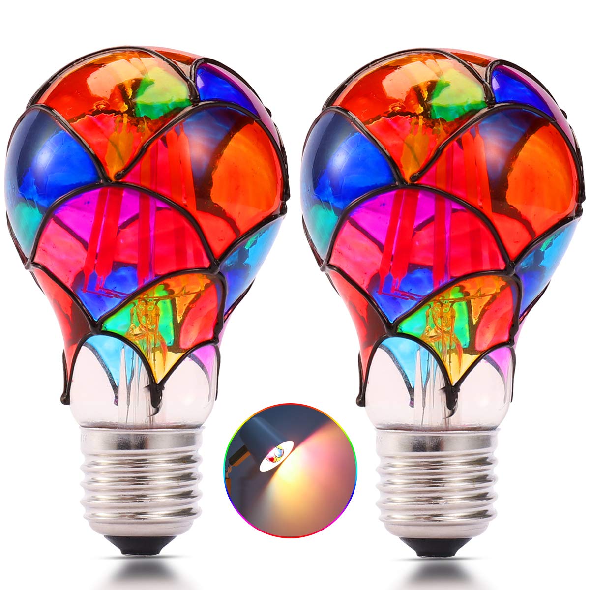 I-Shunfa Non-Dimmable Edison Stained Glass Led Light Bulb, E26 Base A19/A60 Led Light Bulbs For Home Party,Recreation Room,Balco
