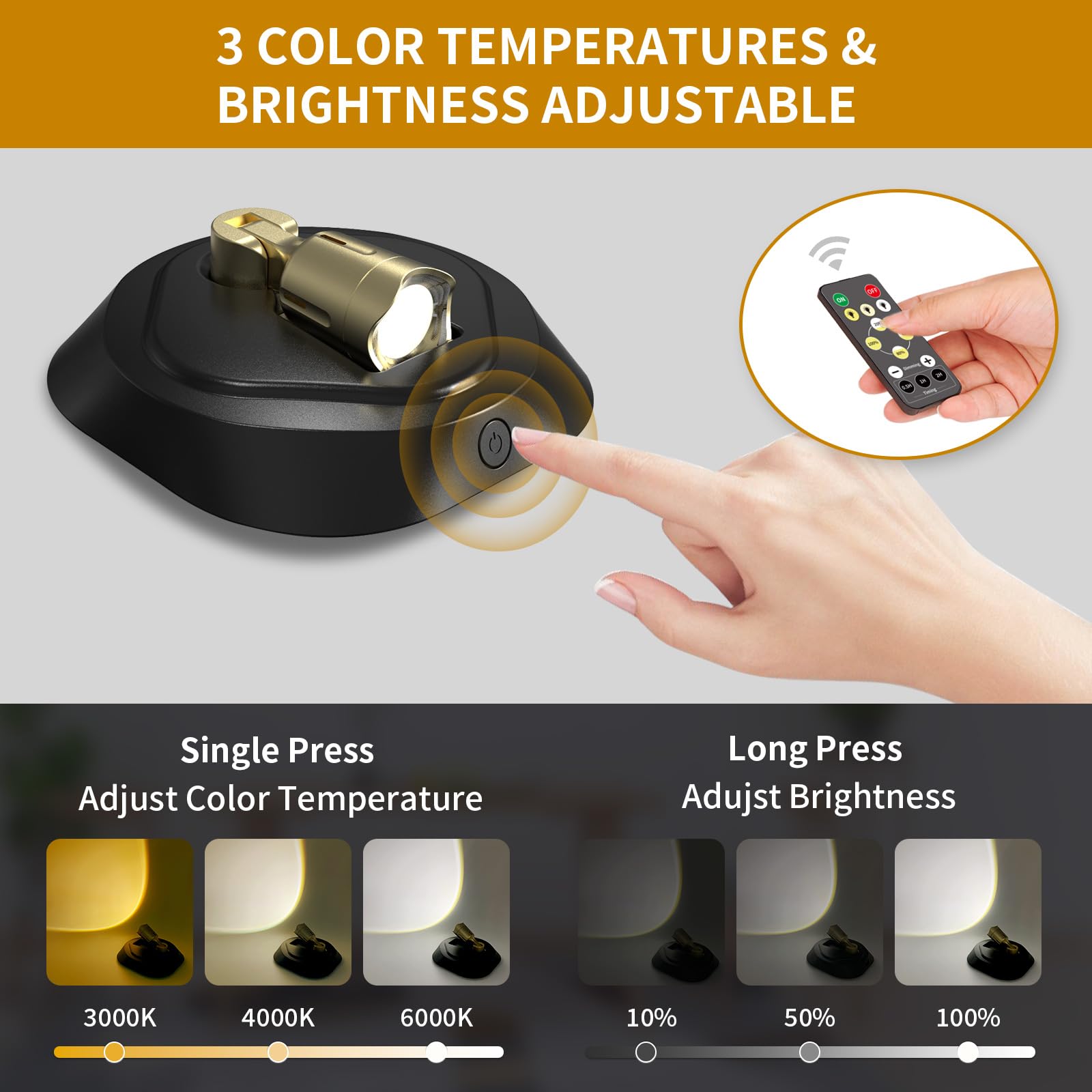 Leastyle Led Wireless Spotlights With Remote Magnetic Rechargeable Spot Lights Indoor With 3000K/4000K/6000K Timer Dimmable Batt