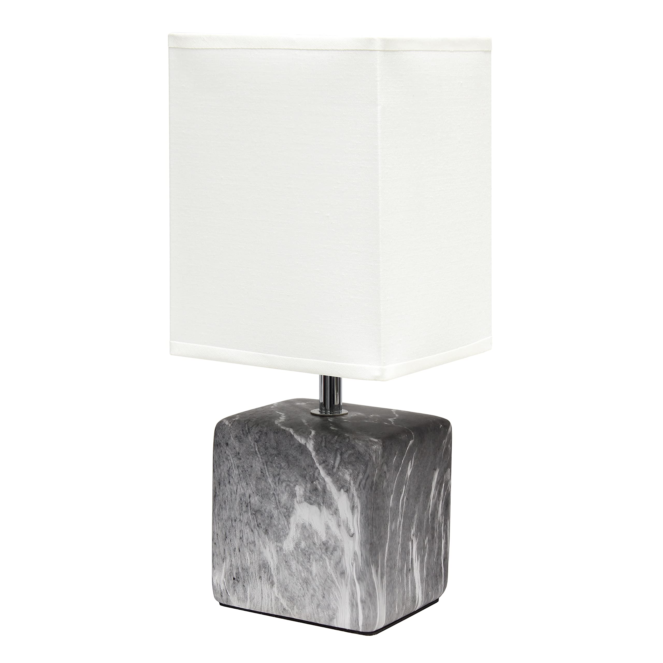 Simple Designs LT2071-BAW Mini Table Lamp, Gray Black Marble Ceramic, White Fabric Shade, 1 Count