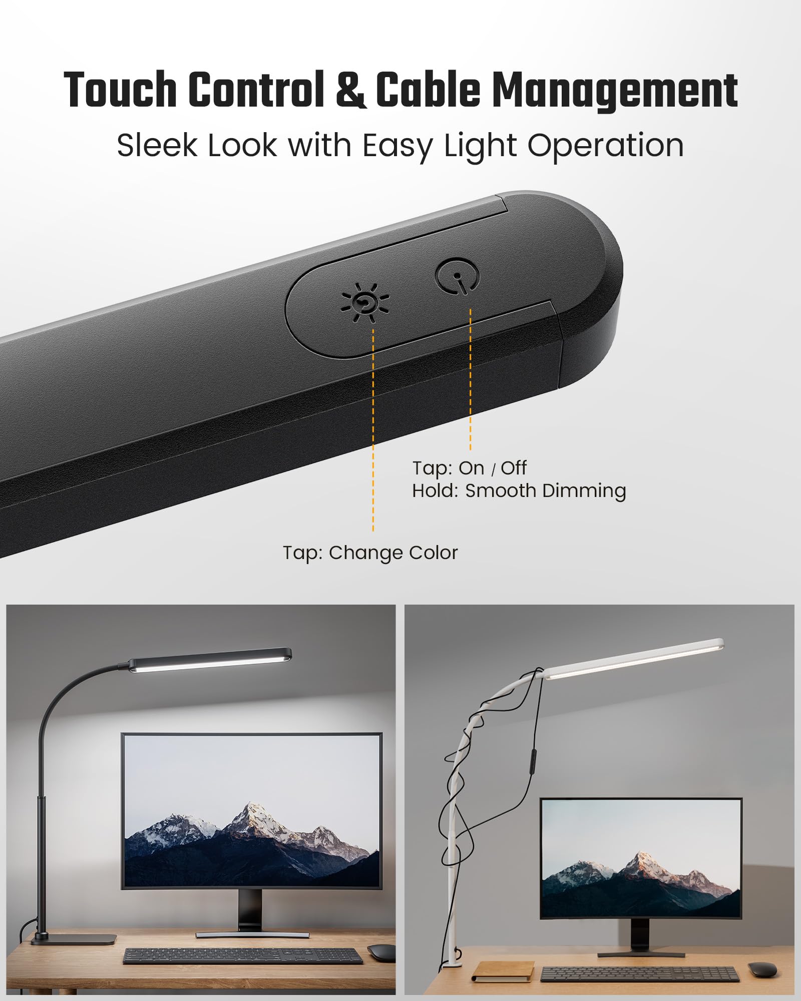 Superdanny Eye-Caring Led Desk Lamp With Base 360?Flexible Gooseneck Work Lamp Touch Control 3 Light Colors Smooth Dimming Task Lighting Reading Light For Home Office College Dorm  Black