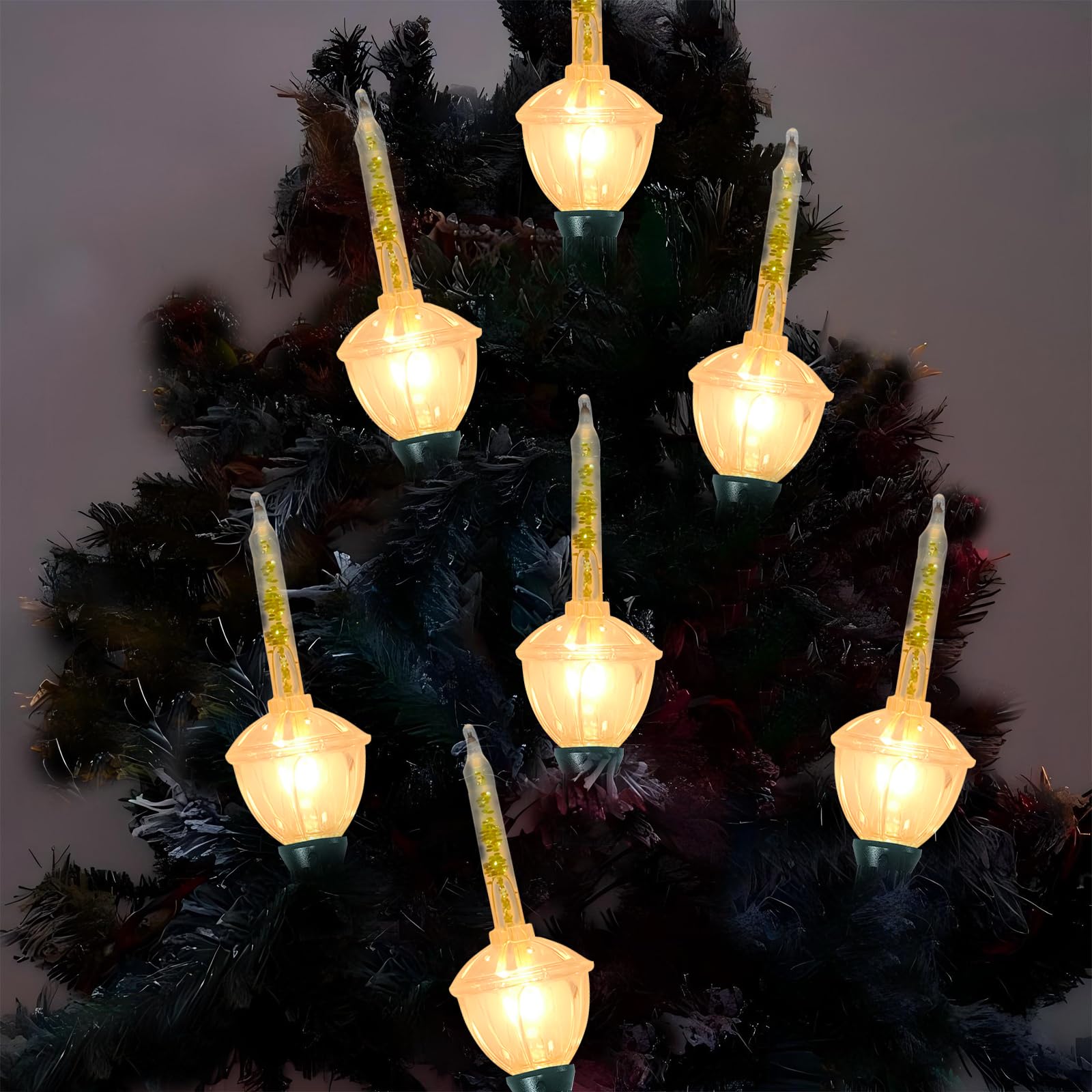 Christmas Bubble String Lights Outdoor 8.8Ft Set of 9 Clear Bubble Fluids with Gold Glitter Bubble Lights, Hanging Vintage Chris