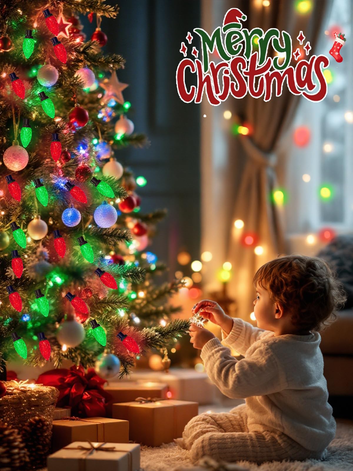 2-Pack Connectable C9 Christmas Lights Outdoor Indoor  66 Ft 100 Led Christmas String Lights Plug In With 8 Modes & Timer  Waterproof Fairy Twinkle Light For Xmas Tree Yard Decorations (Red And Green)