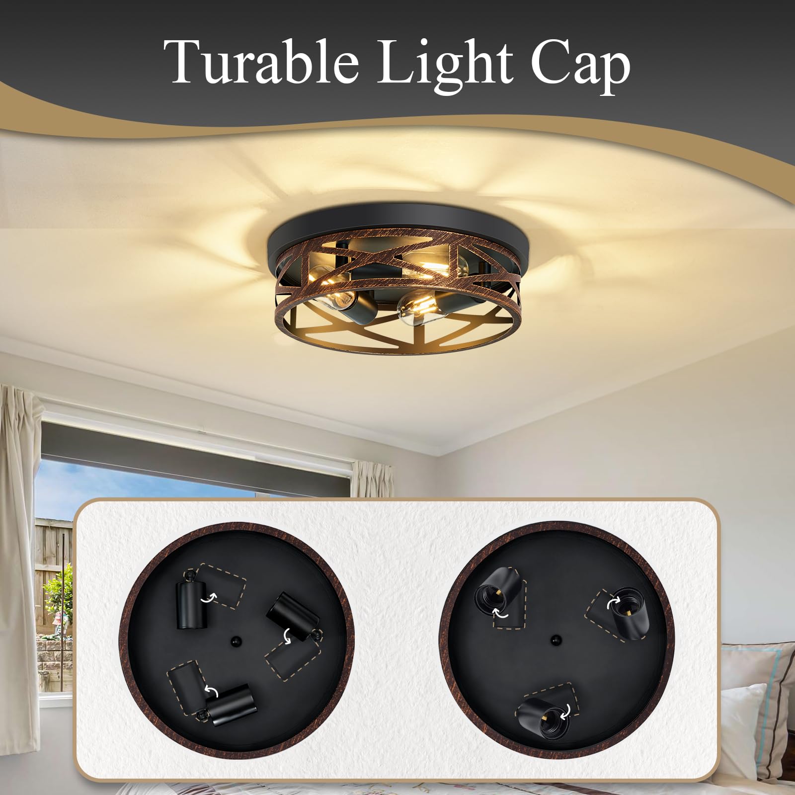 Skejao Flush Mount Ceiling Light Fixture,Vintage Metal Black Hallway Light Fixtures Ceiling,Light Fixtures Ceiling Mount For Far