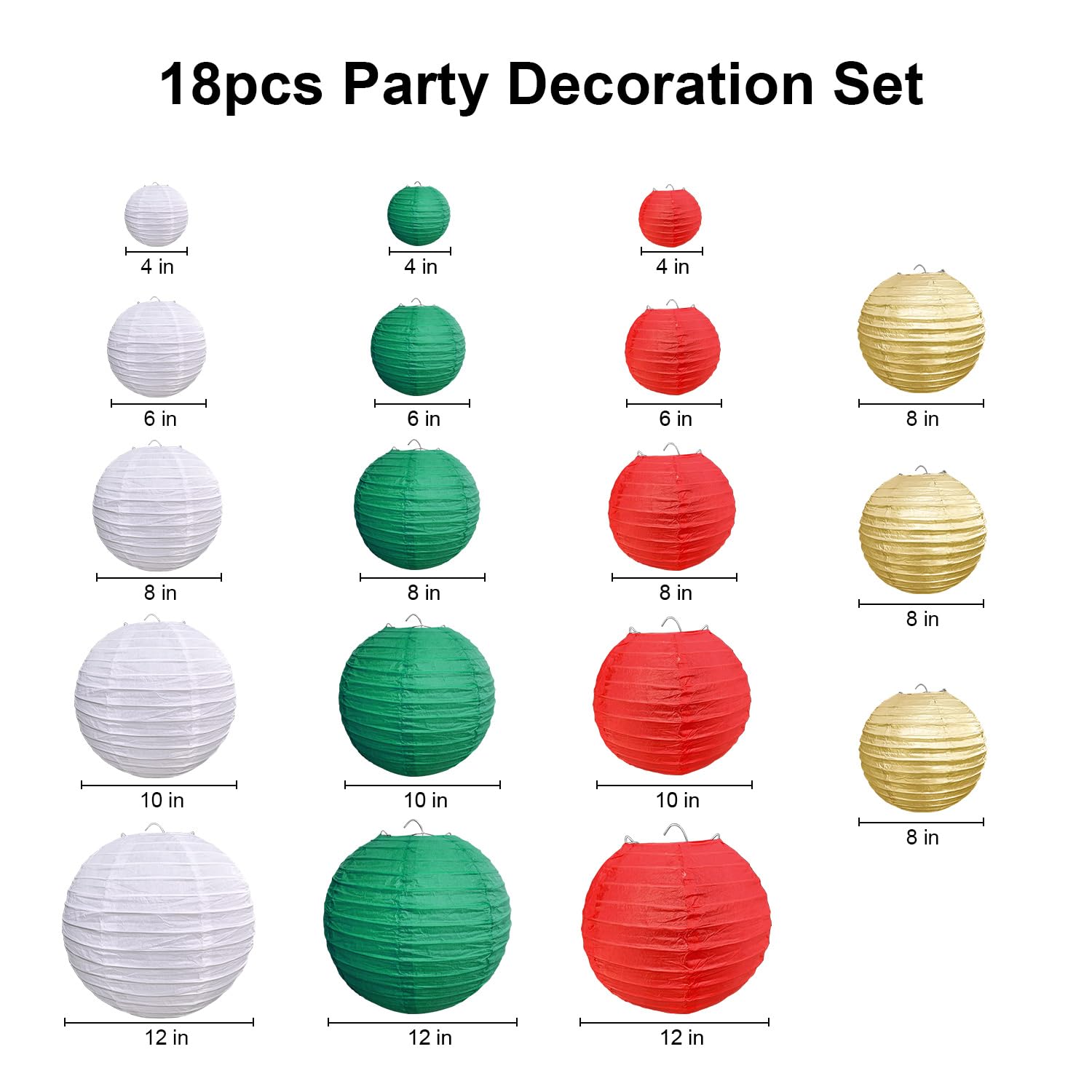 Pheila 18 Pcs Christmas Paper Lantern Set - Red Green White Gold Decor For Parties & Events