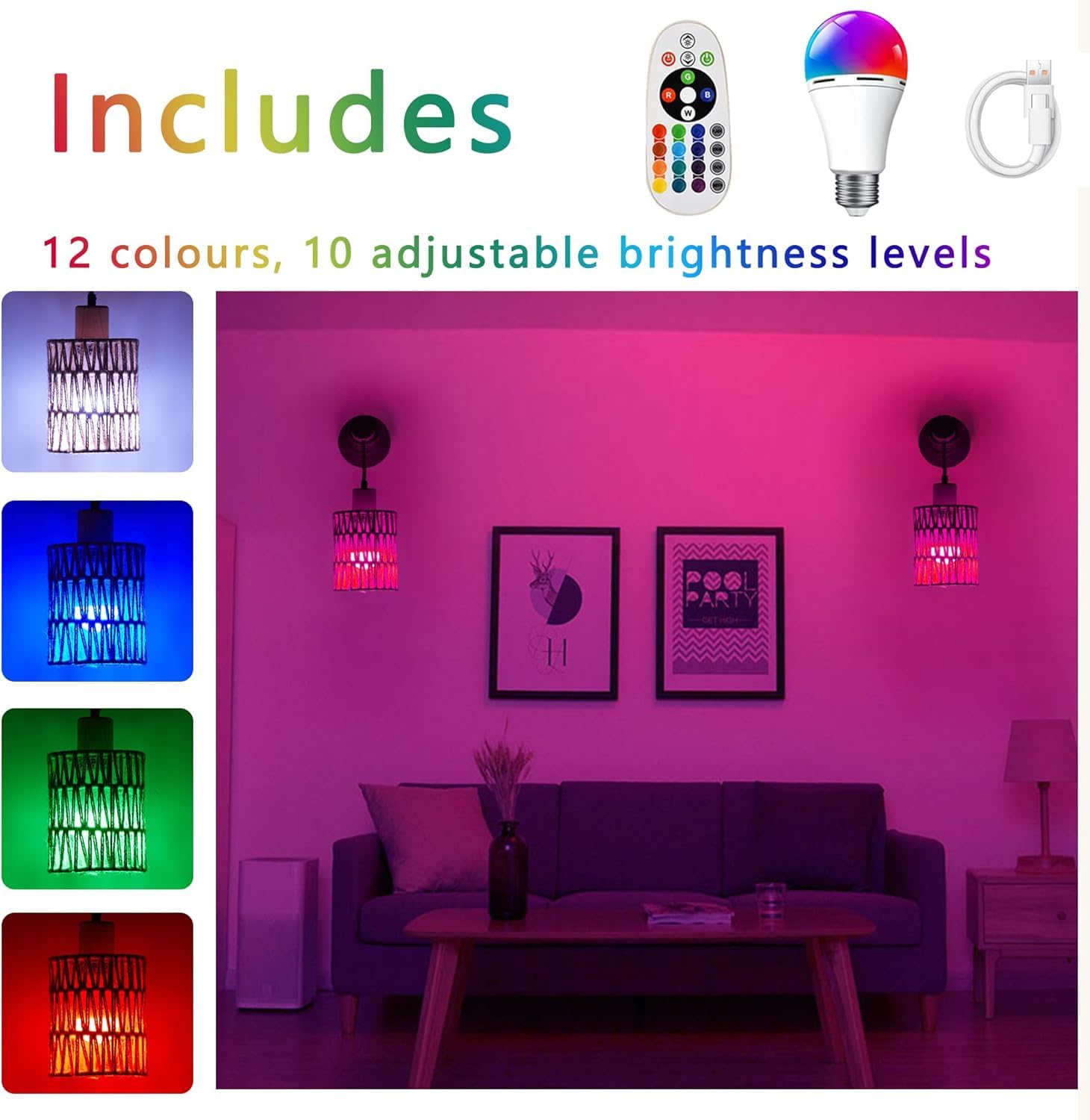 HOMOSUM Rechargeable LED Light Bulb, E26 Dimmable, 40W Equivalent, 2500mAh, Remote Control, 2-Pack, Aluminum, RGB