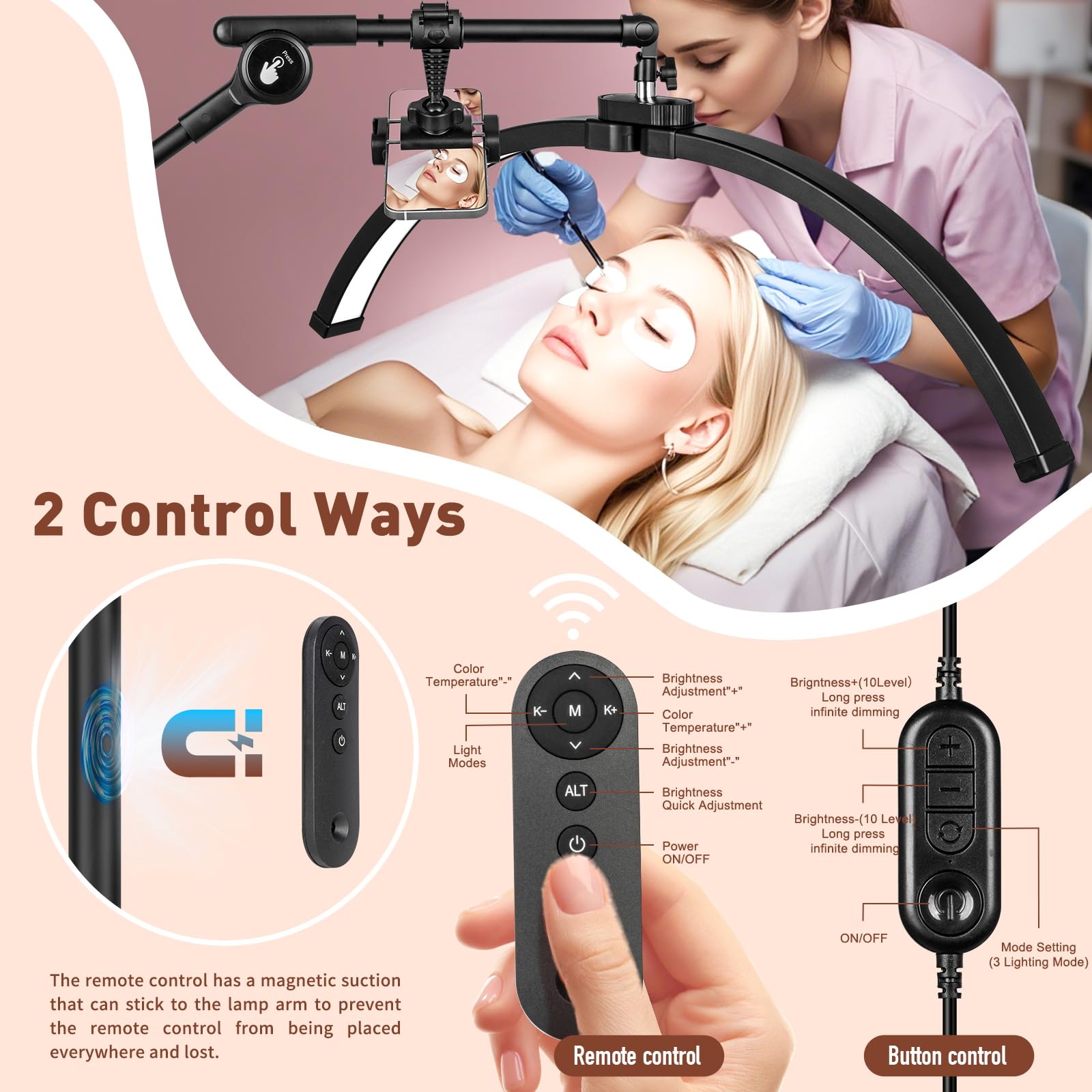 Hitti Half Moon Light For Eyelash Extensions Tattoo Artists, 2025 New Upgrad Led Lash Tech Light With 4 Wheel Rolling Base, Larg