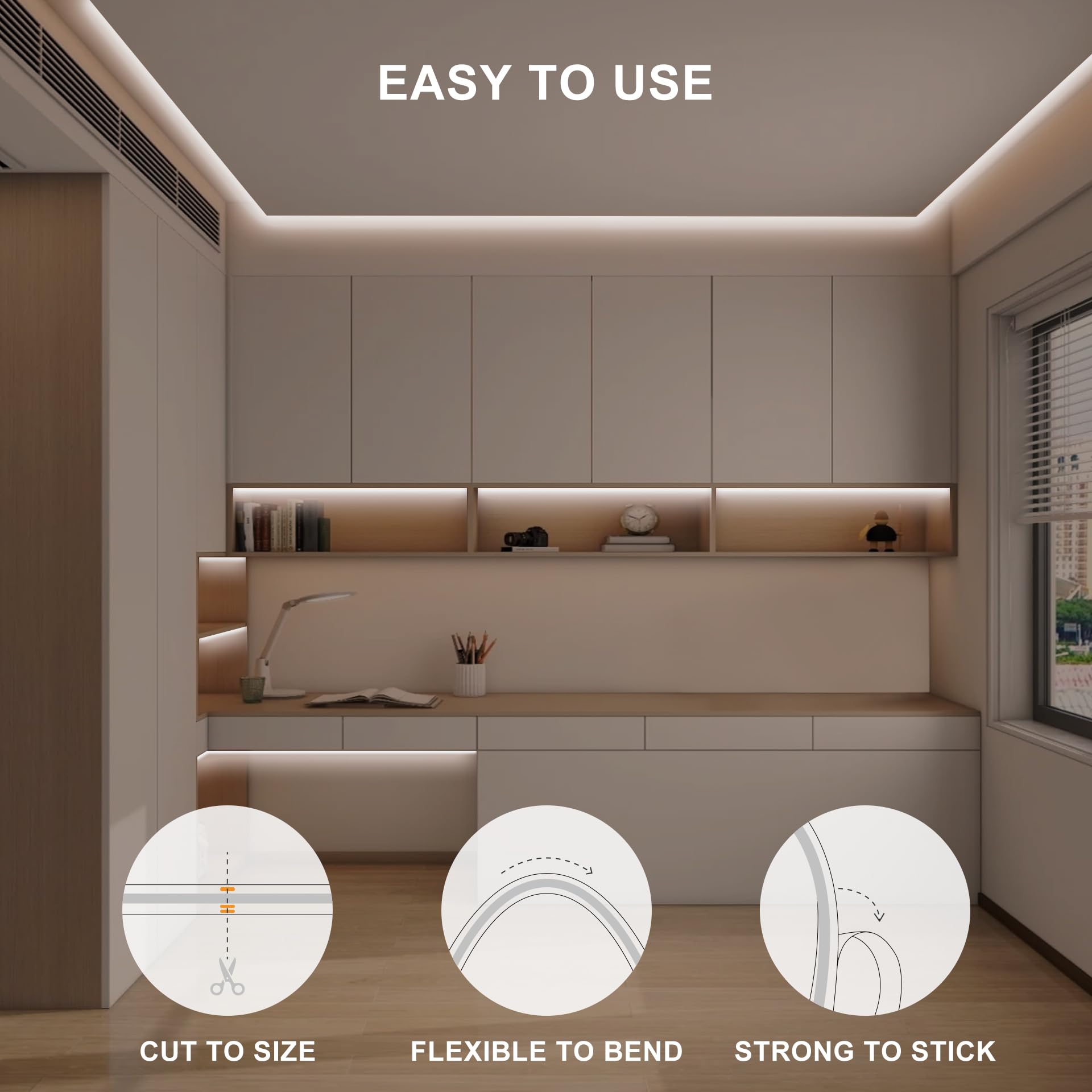 Olaholii 32.8Ft Cob Led Strip Light With Remote, 4000K Dimmable Bright Led Cob Strip Light, White Continuous Led Strip Light For