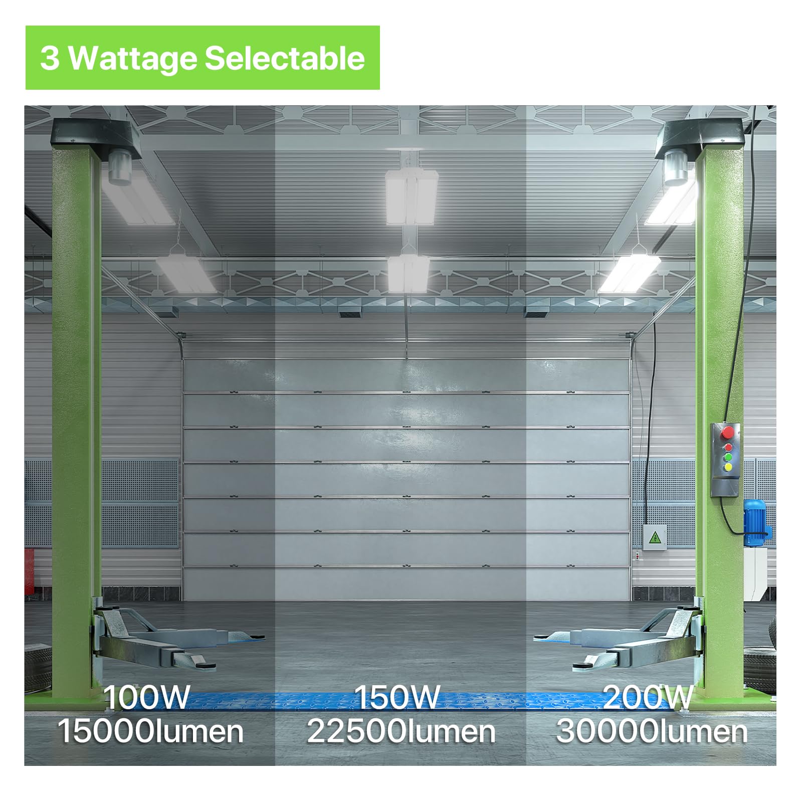 Glitgate 2Ft High Bay Led Shop Lights 4000K/5000K Switchable, 200W/150W/100W Adjustable Linear High Bay Lighting 27000Lm Max Out