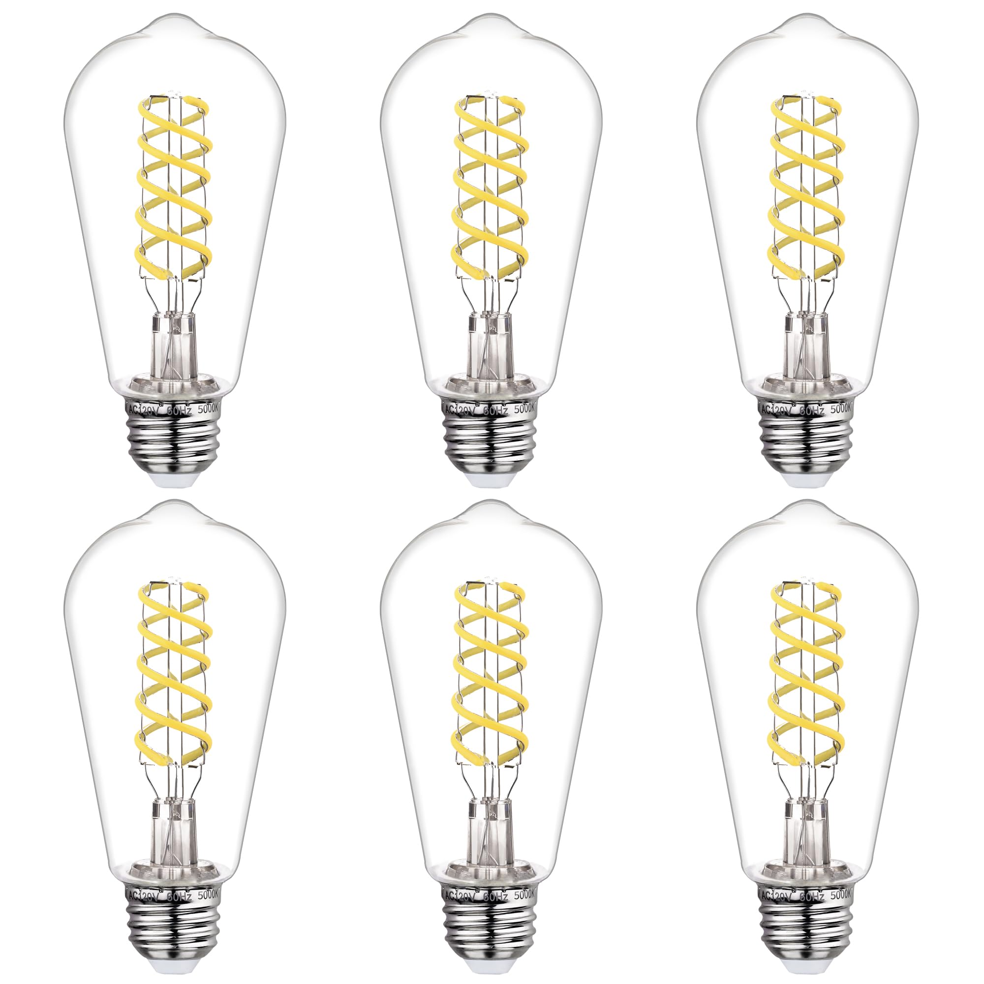 Bort Dimmable Led Edison Bulbs, 6W Equivalent To 60W Vintage Light Bulb, E26 5000K St58/St19 Led Bulbs, Antique Flexible Spiral