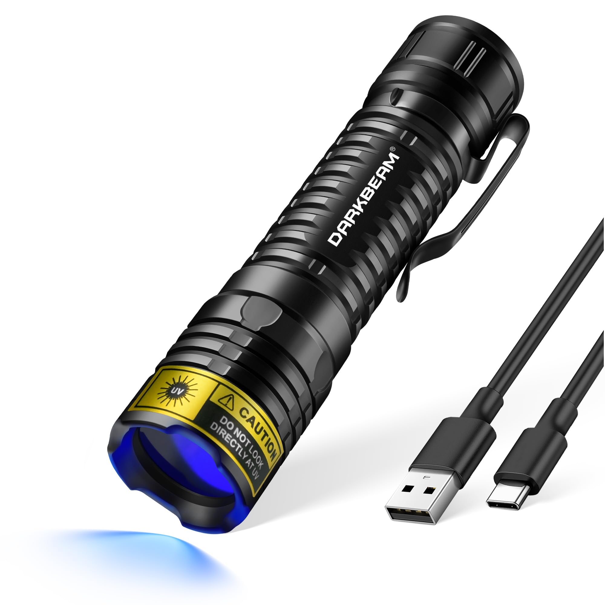 DARKBEAM UV Flashlight 365nm Blacklight LED Black Light  Mini but Powerful Woods Lamp Rechargeable Ultraviolet Flashlights USB -C  Pet Cat Urine Detector  for Uranium Glass  Rock  Resin Curing