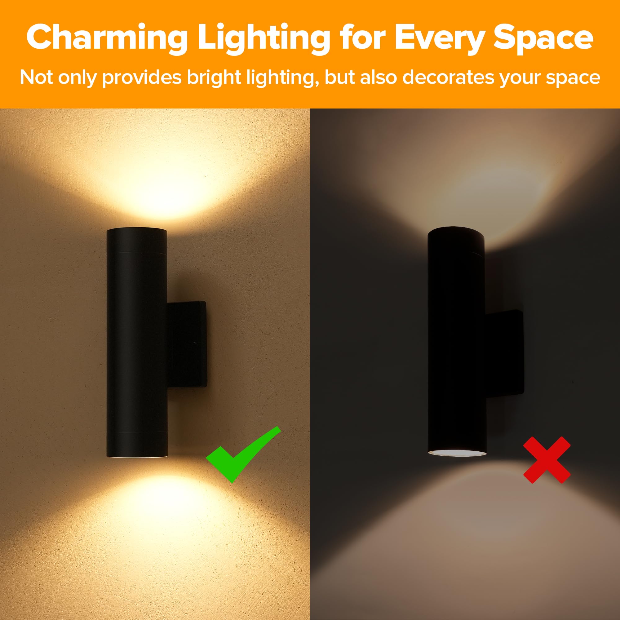 LUTEC Integrated LED Wall Light Sconce, 16W 3000K Waterproof Aluminum, Modern Black, 2 Pack