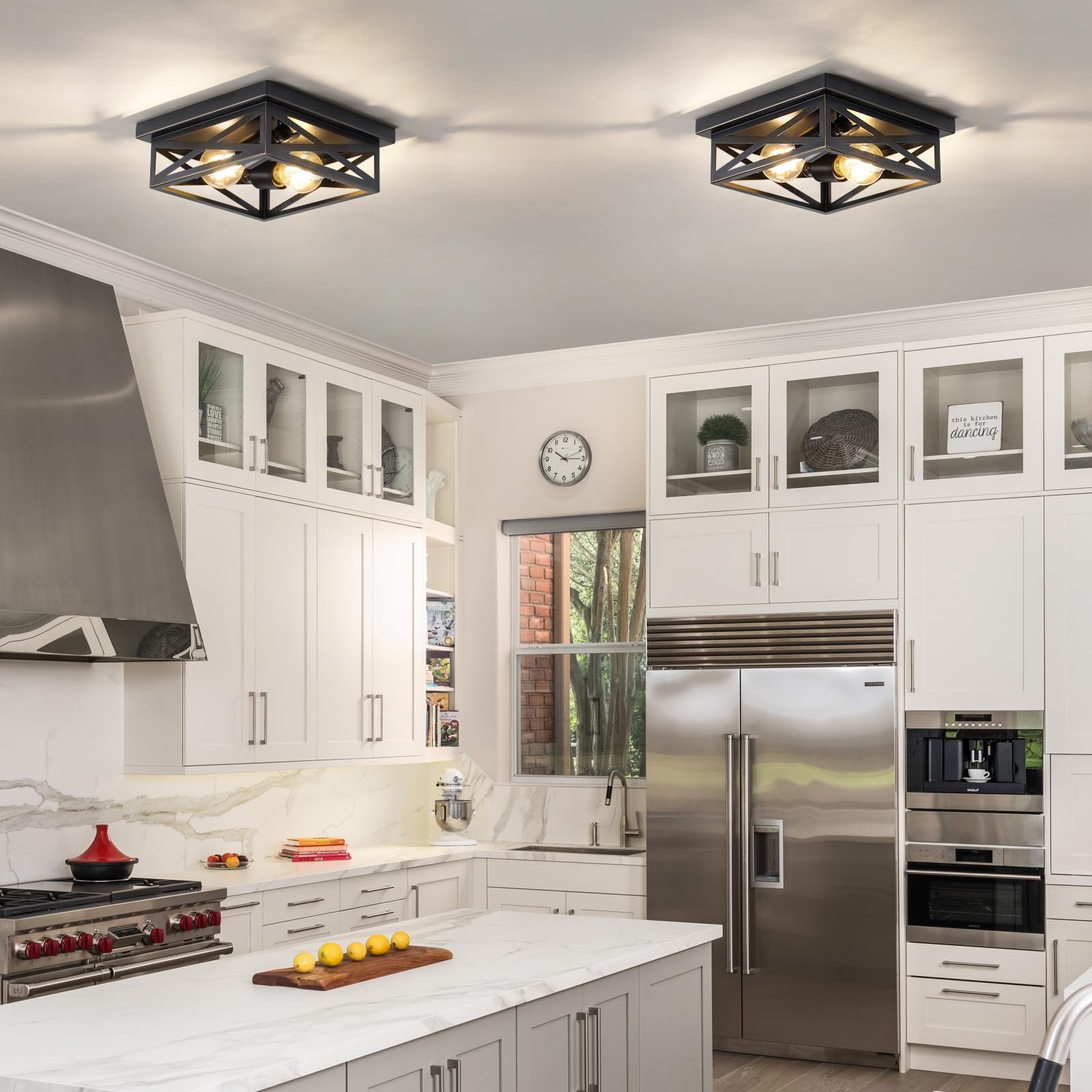 Dikaida 2Pack Flush Mount Ceiling Light Fixture,Black Farmhouse Kitchen Lighting Fixtures Ceiling Rustic Light Fixtures For Dini