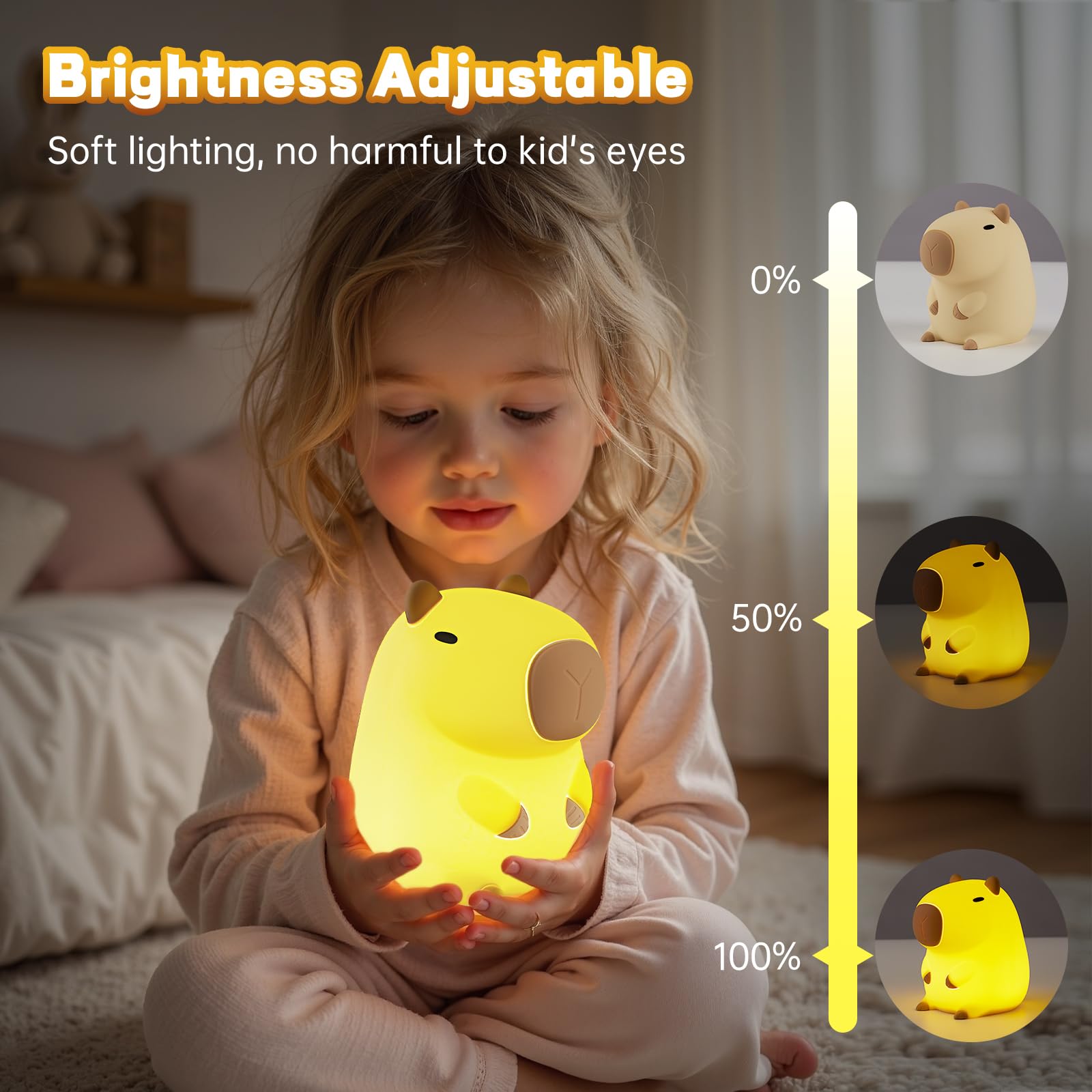 Capybara Night Light For Kids  Cute Capybara Lamp Silicone Baby Nursery Night Lamp  Dimmable Squishy Touch Bedside Lamps  Adorable Rechargeable Animal Lamps Gifts Kawaii Room Decor For Kids Girls Boys