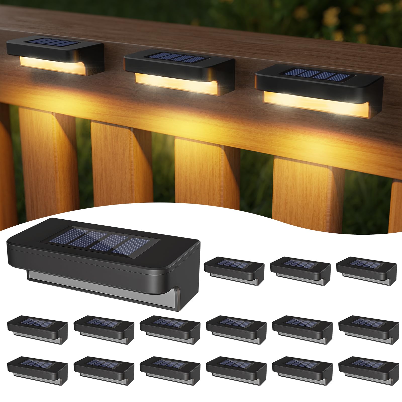 Asomst Solar Deck Lights Outdoor 16 Packs, Led Waterproof Warm White Step Light For Garden Pathway