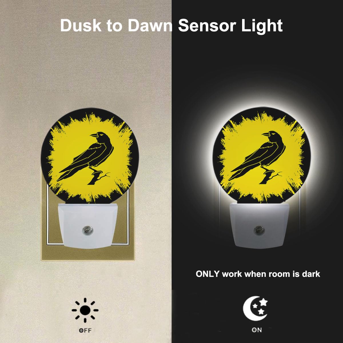 Ekobla Raven Led Night Light Crow Black Bird On Branch Halloween Dusk To Dawn Night Lamp Auto Sensor For Home Indoor Bathroom Hallway Kitchen