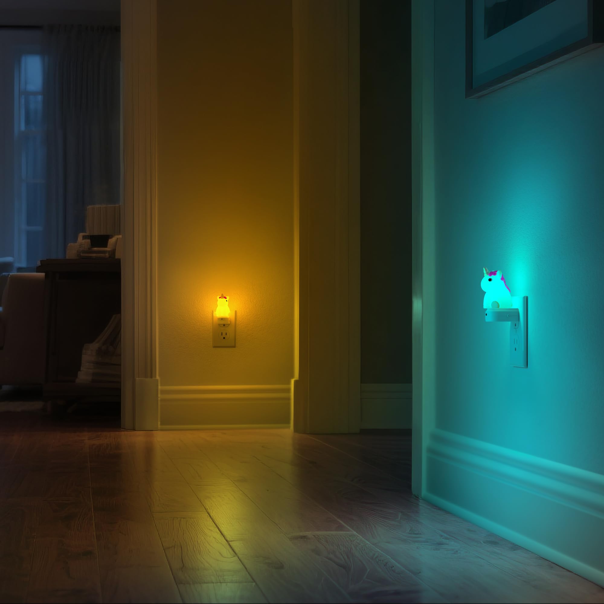 Doresshop Led Night Light For Kids[2 Pack]  3D Cute Unicorn Night Lights Plug Into Wall With Dusk To Dawn Sensor  Rgb+Soft White 3000K Night Light  Christmas Birthday Gift For Kids  Room Decor