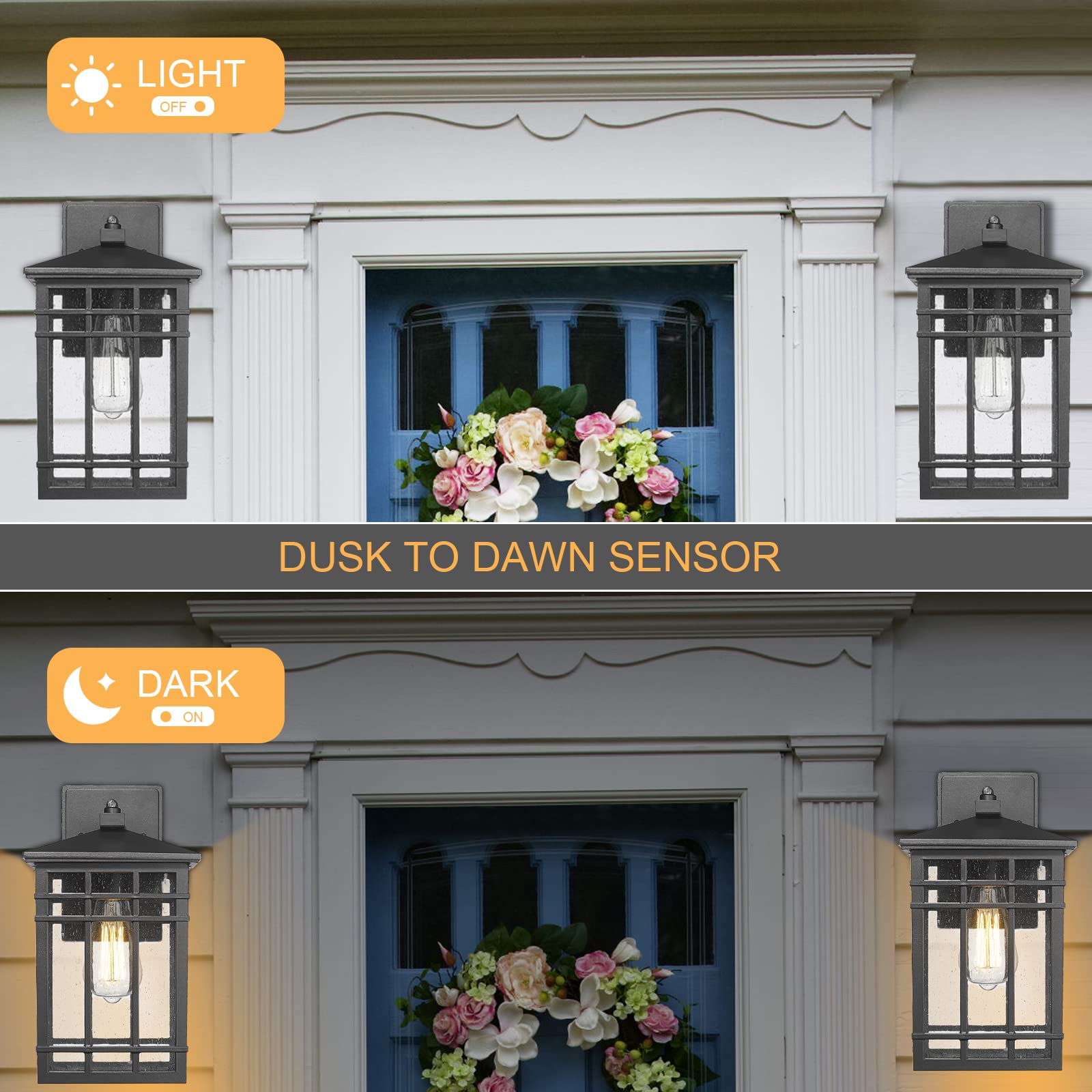 Rosient Dusk To Dawn Outdoor Wall Lantern Exterior Wall Mount Light  1-Light Outdoor Wall Lighting Fixture For Porch Garage  Patio  Hallway And Entryway (Black-Wall Light  1 Pack) Ddams-W18