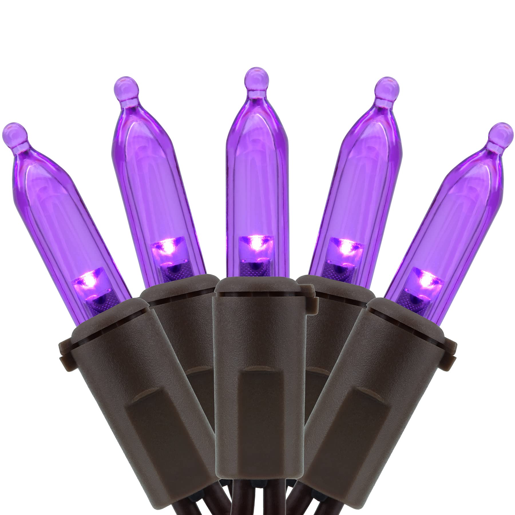 YULETIME 200 Purple LED Christmas Lights, 66 Feet Brown Wire UL Certified Commercial Grade Holiday String Light Set