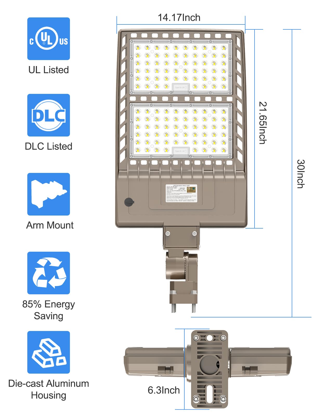 Kukuppo 320W Led Parking Lot Light 48000Lm Dusk To Dawn  Dlc Ul Listed Industrial Grade Led Shoebox Parking Pole Light 5000K Ip65 Outdoor Commercial Area Lighting Arm Mount 100-277Vac