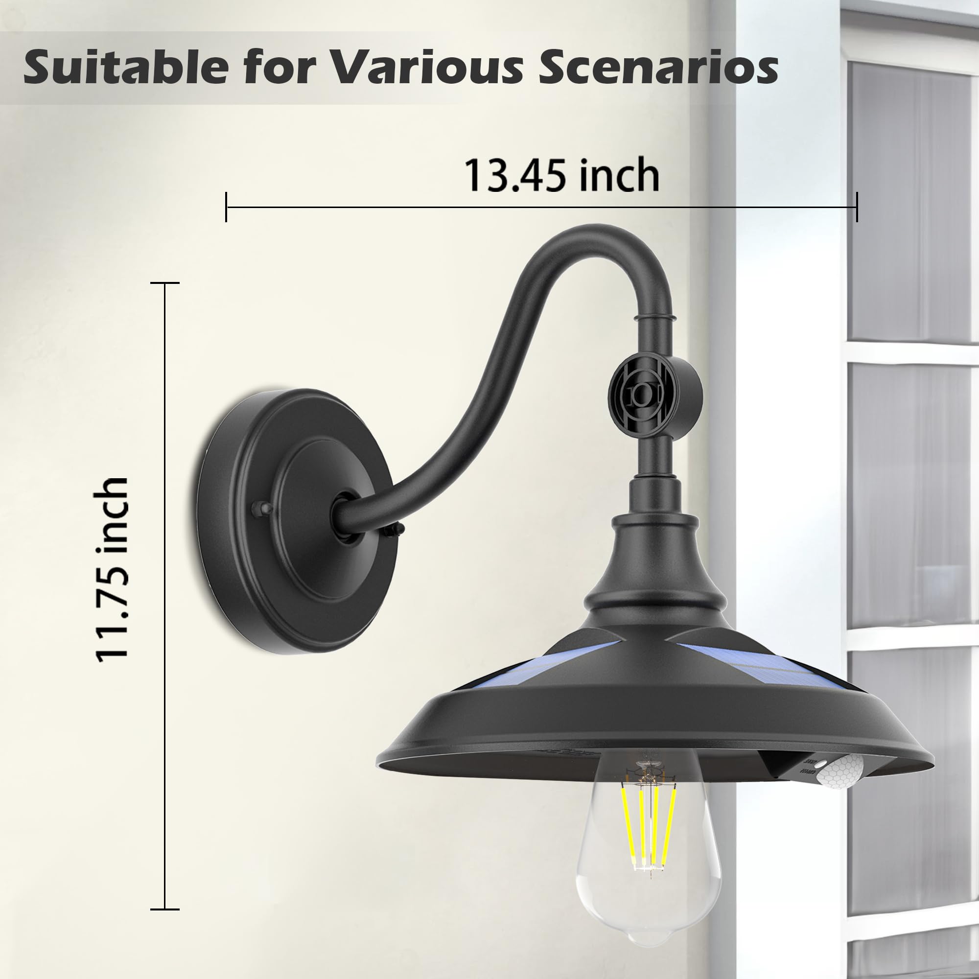 LeiDrail Solar Barn Lights - Waterproof Outdoor Shed Light with Motion Sensor, 1 Pack, Black, Vintage Style, Model LD033-1PK