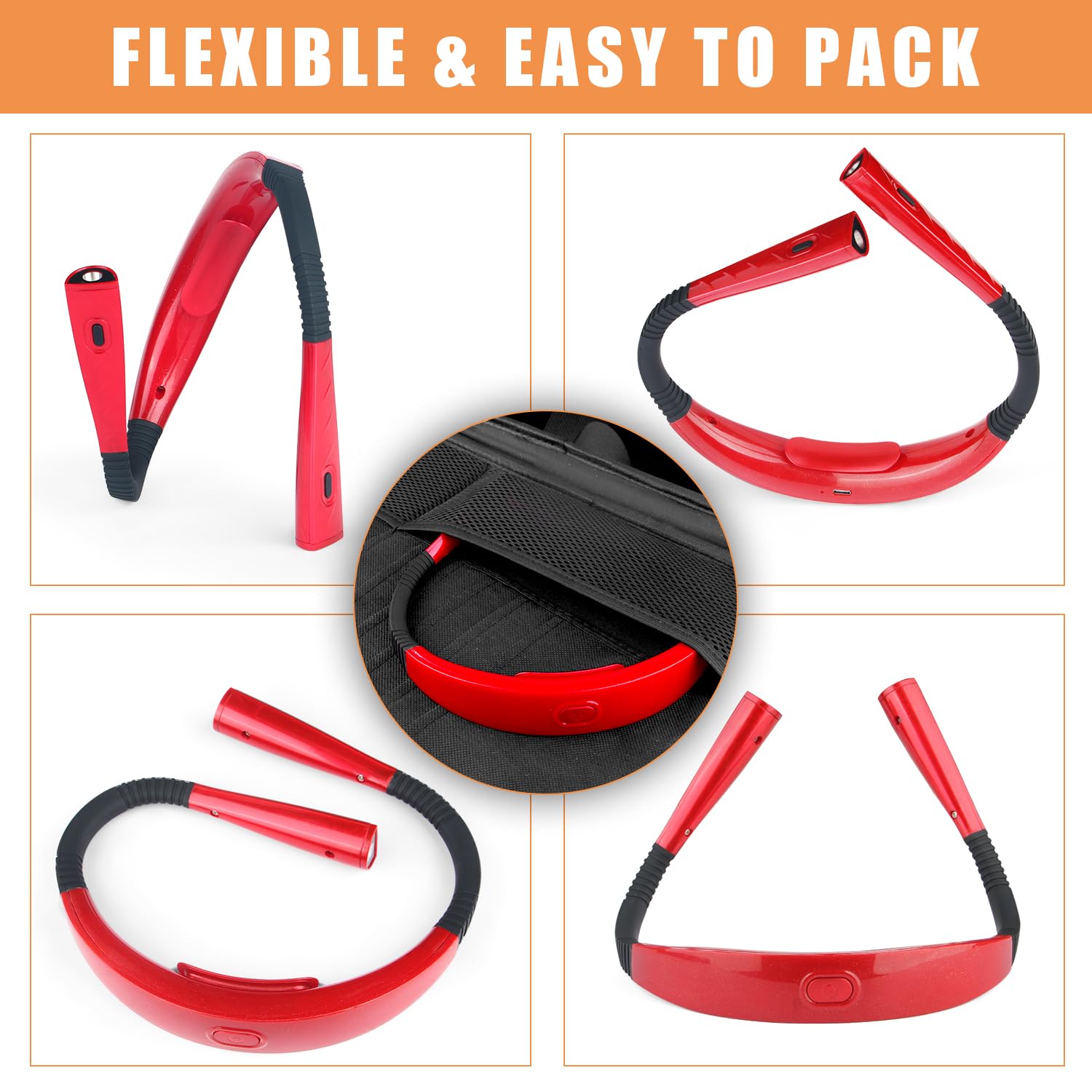 Xicyole Neck Reading Light - Usb Rechargeable, Dual Cell, 3 Brightness Modes, 360 Flexible Arm, Hands-Free, Crochet Light, Red