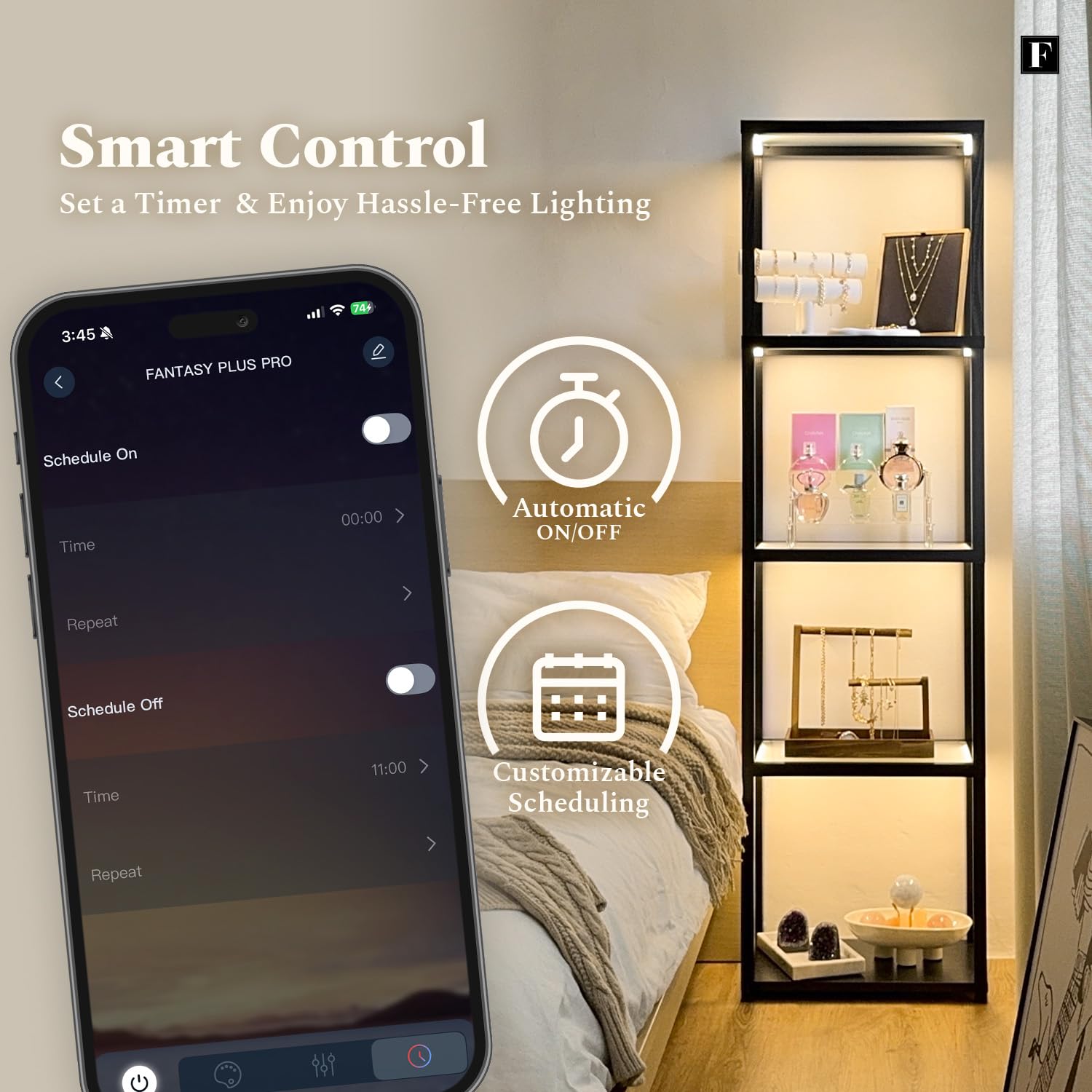 Fenlo Fantasy Plus - Tall Display Shelf With Dimmable Led Floor Lamp, Sturdy Curio Cabinet With Glass Bookcase, Glass Display Sh