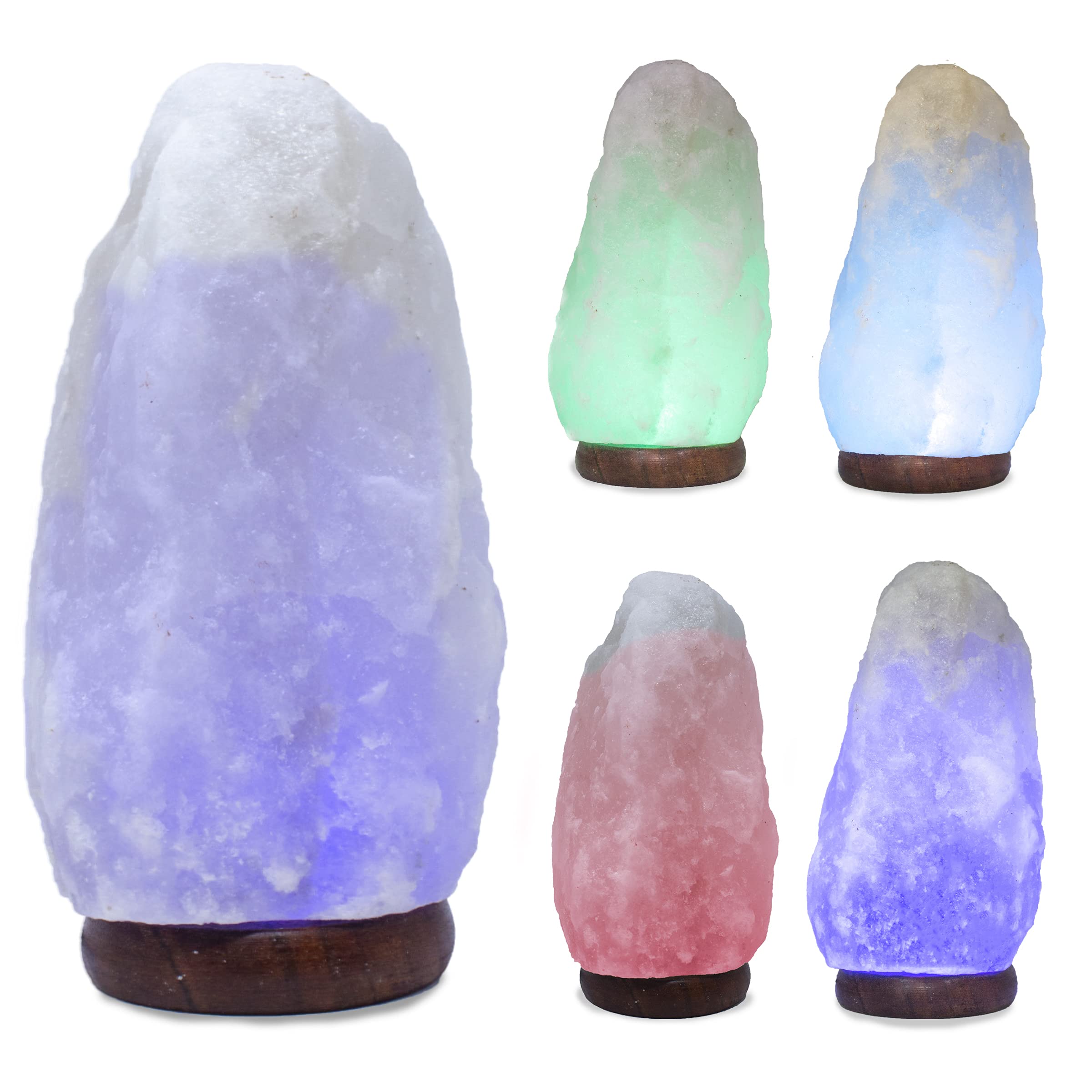 LED White-Color Changing Pure Himalayan Salt Lamp 7 Inches Tall with USB Adaptor and Wooden Base Himalite Carnival of Lights Whi