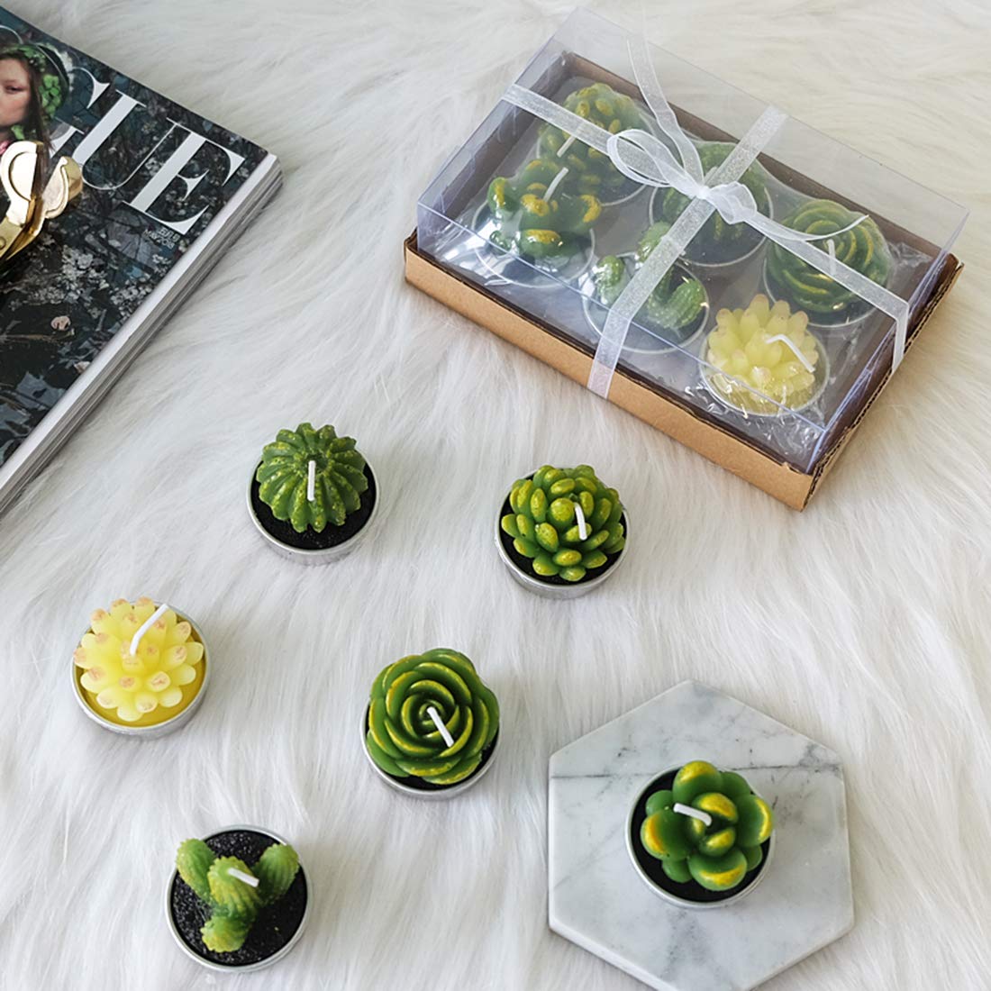 Lawei 18 Pack Cactus Tealight Candles - Handmade Delicate Succulent Mini Plants Candles - Perfect For Home Decor Candles Festival Wedding Props And House-Warming Party