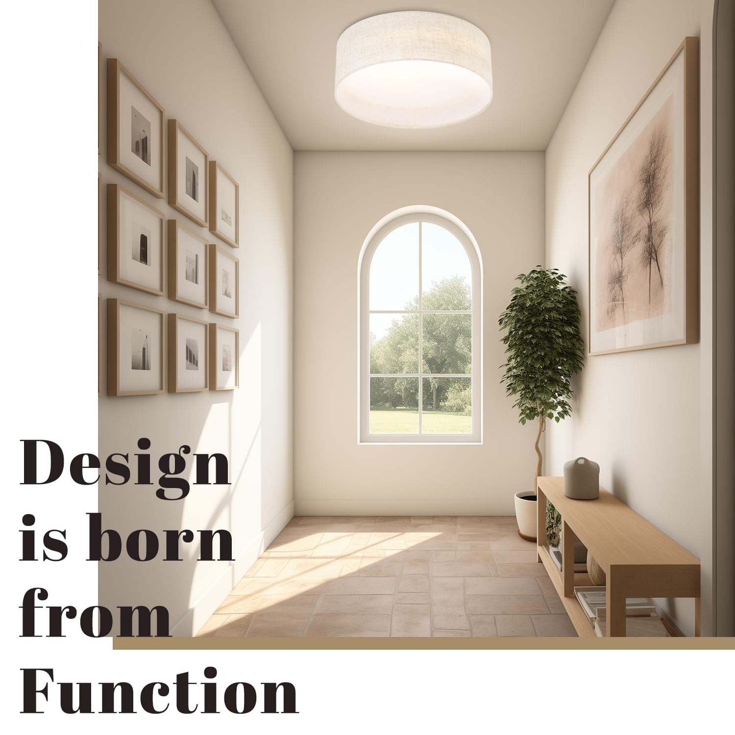 Hamilyeah 24W Led Ceiling Light, 12&quot; Dimmable Fabric Shade Fixture For Kitchen & Living Room