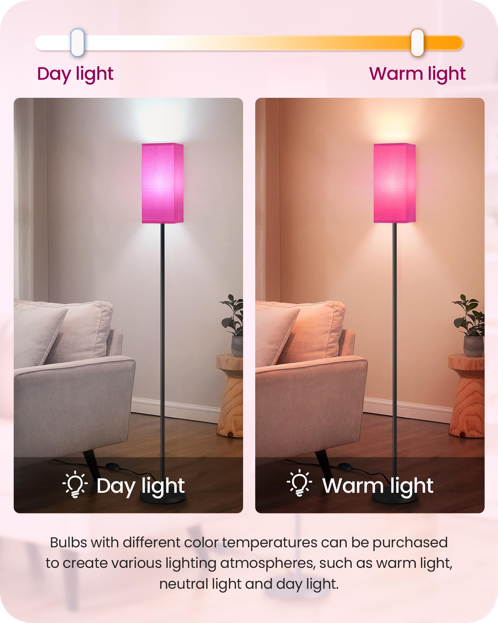 Goebleson Floor Lamp, Pole Lamp With Foot Switch, Modern Standing Lampshade, Minimalist Freestanding Lamp (Bulb Not Included), F