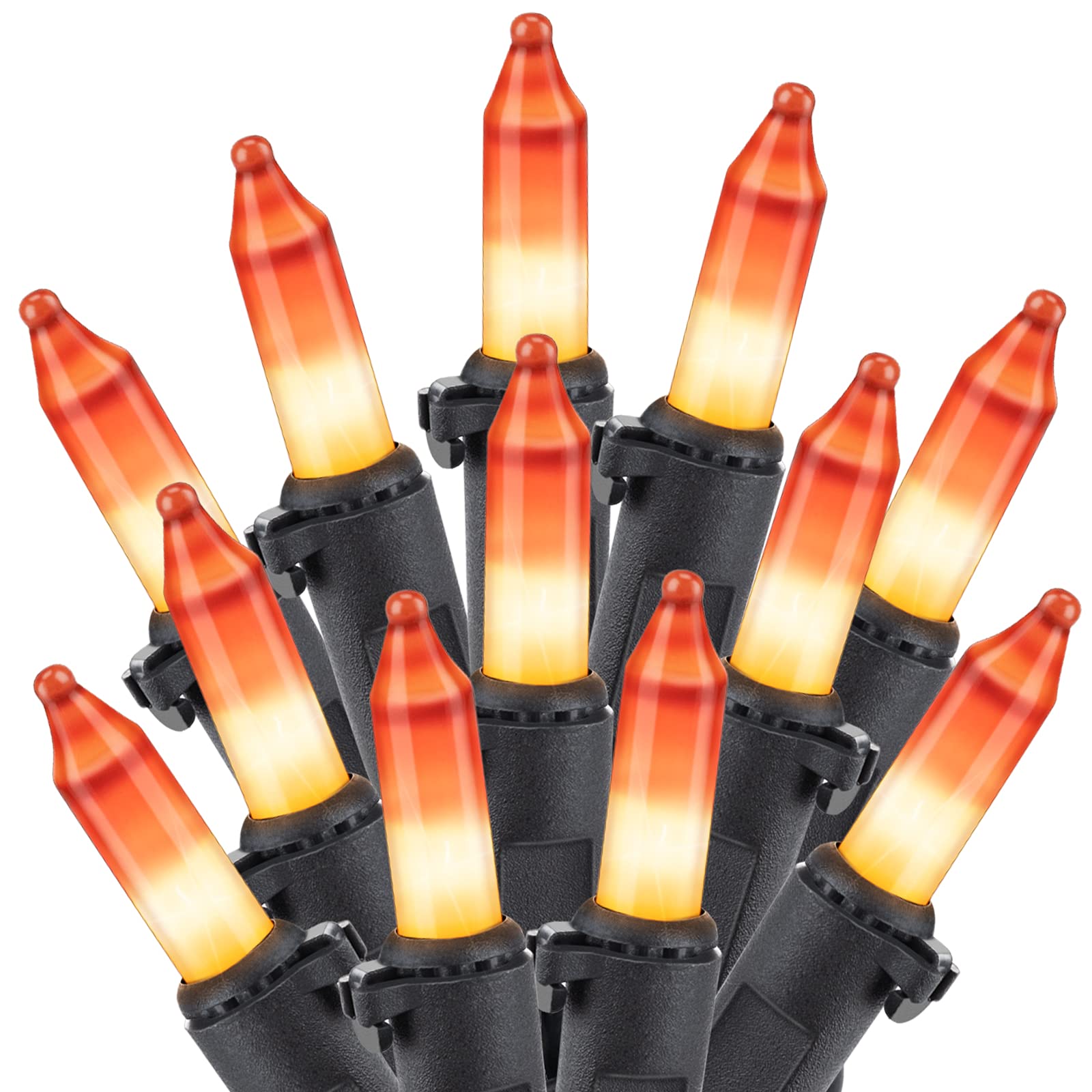 Minetom 100-count 25Ft.Yellow & Orange Candy Corn Incandescent Mini Halloween String Lights for Outdoor & Indoor Halloween Decor