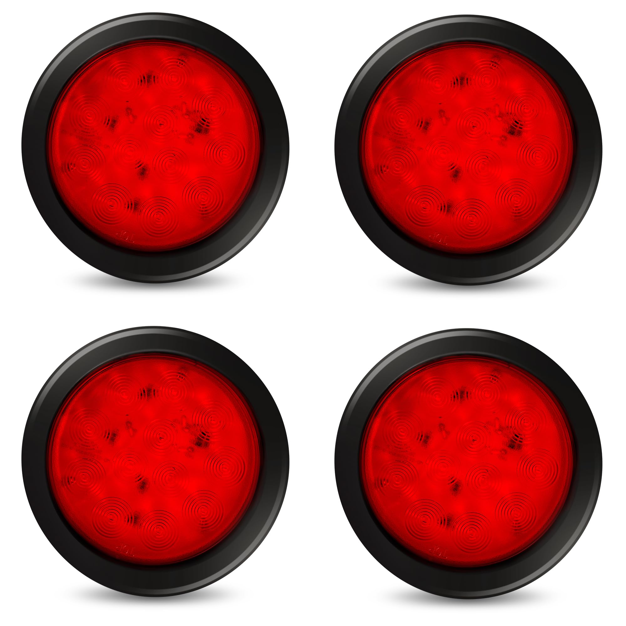 Runhwee 4Pcs 4'' Round Led Trailer Lights Kit Red 12 Led Boat Marker Lights Brake Lights Stop Turn Side Utility Tail Lights Wate