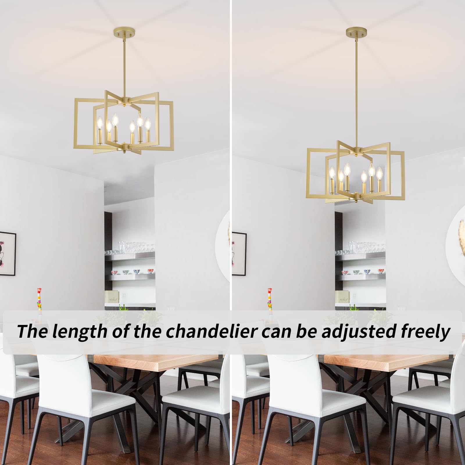 Miaybph Dining Room Light Fixture, 6-Light Gold Chandelier Modern Metal Industrial Chandelier Lighting For Farmhouse Living Room