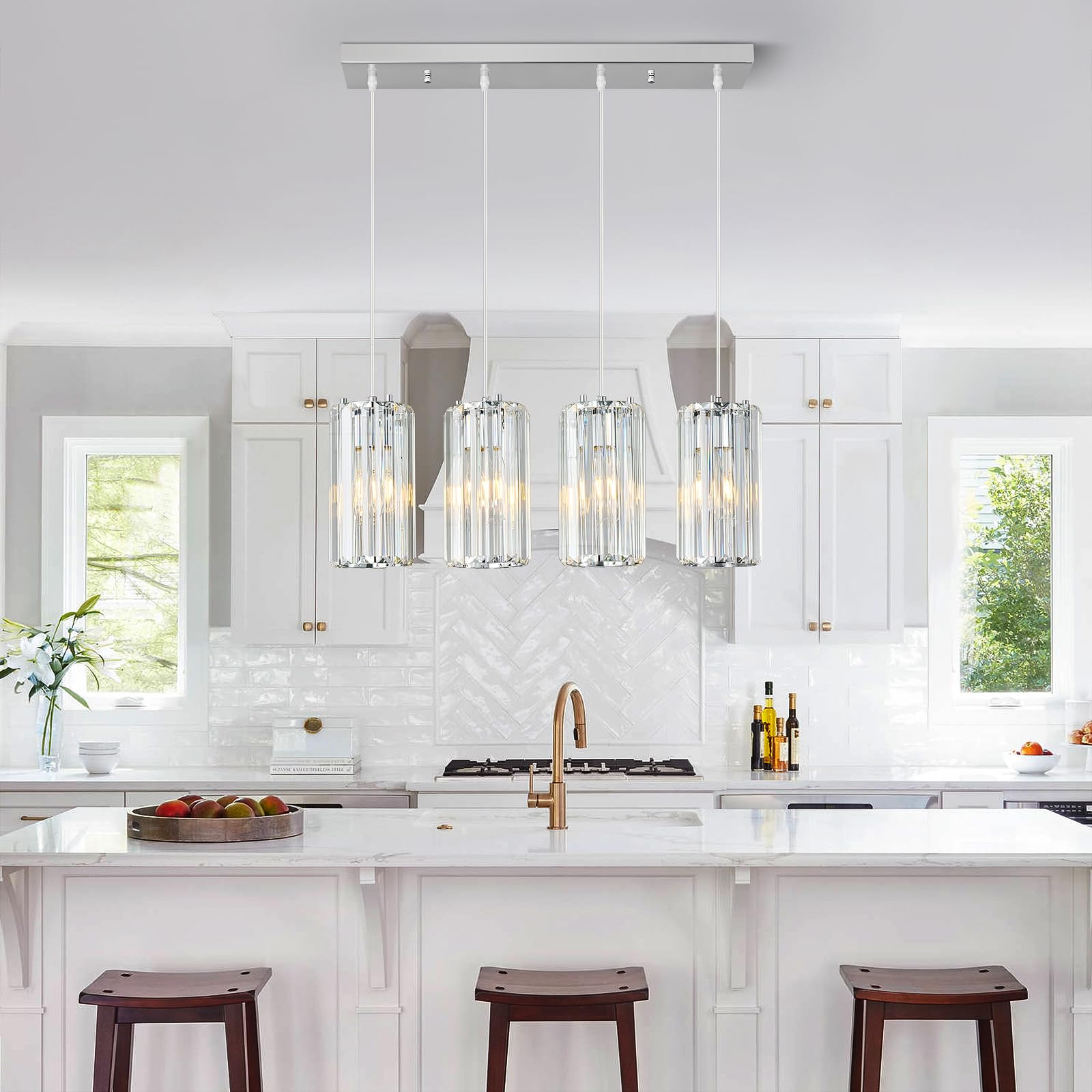 Zhllmq Chrome Pendant Lighting Modern Pendant Light  Mini Crystal Chandeliers Adjustable Pendant Light Fixture For Kitchen Island Dinning Room Corridor Bedroom(Gold 4-Light)
