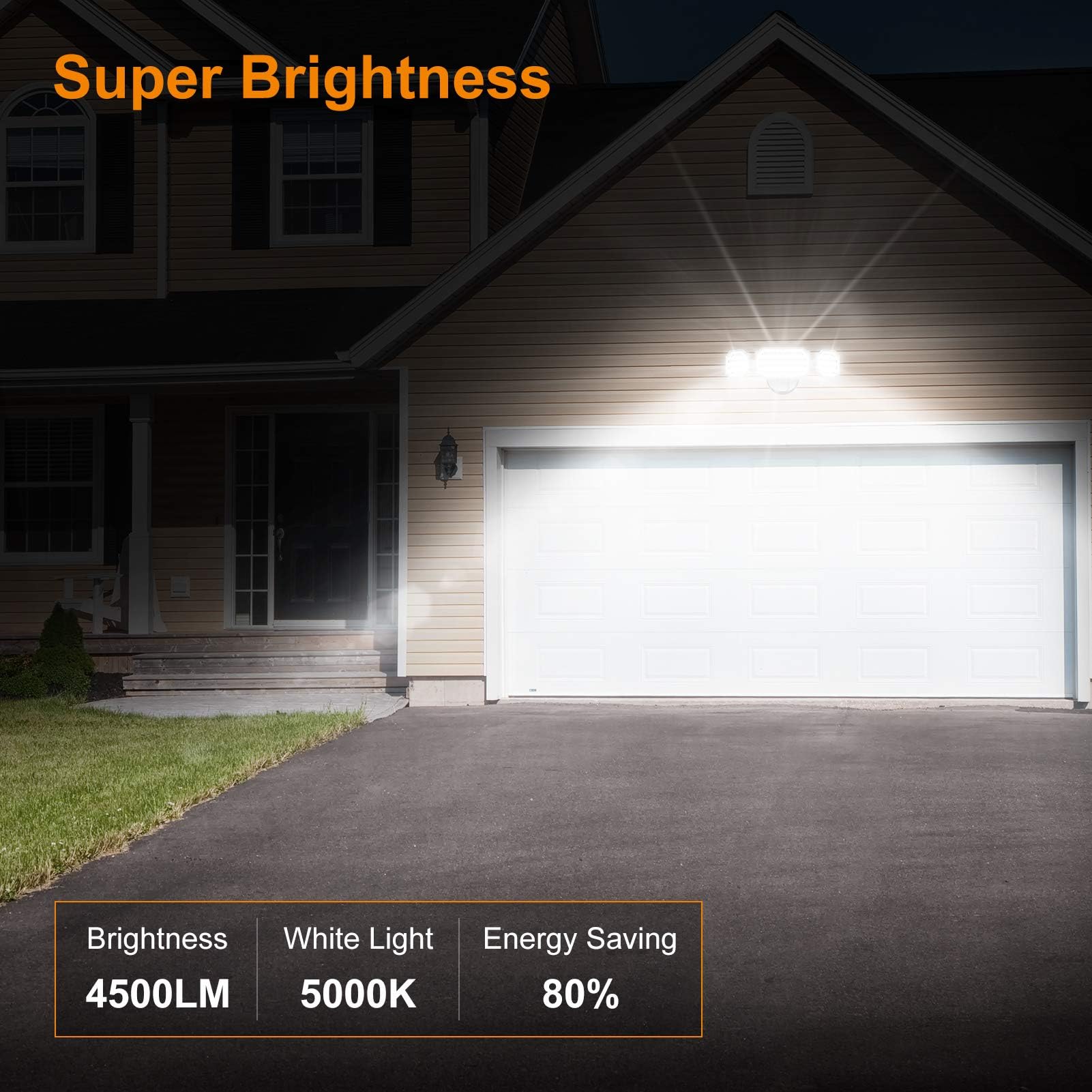 LEPOWER 4500LM 45W LED Flood Light - 3 Adjustable Heads, IP65 Waterproof, 5000K, White - Model YY07D-WH for Outdoor Use