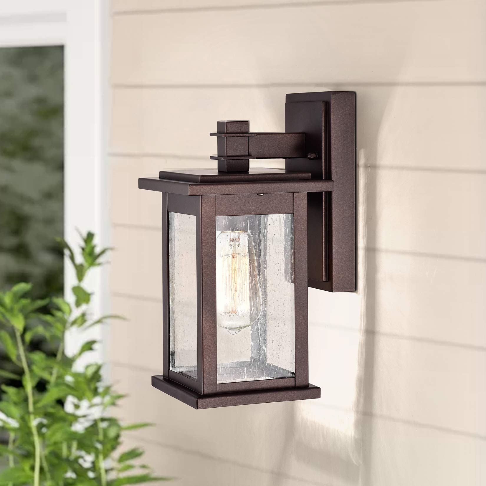 MICSIU Outdoor Wall Sconce, Oil Rubbed Bronze, Clear Seedy Glass, 12 Inch, Model 22031S-ORB
