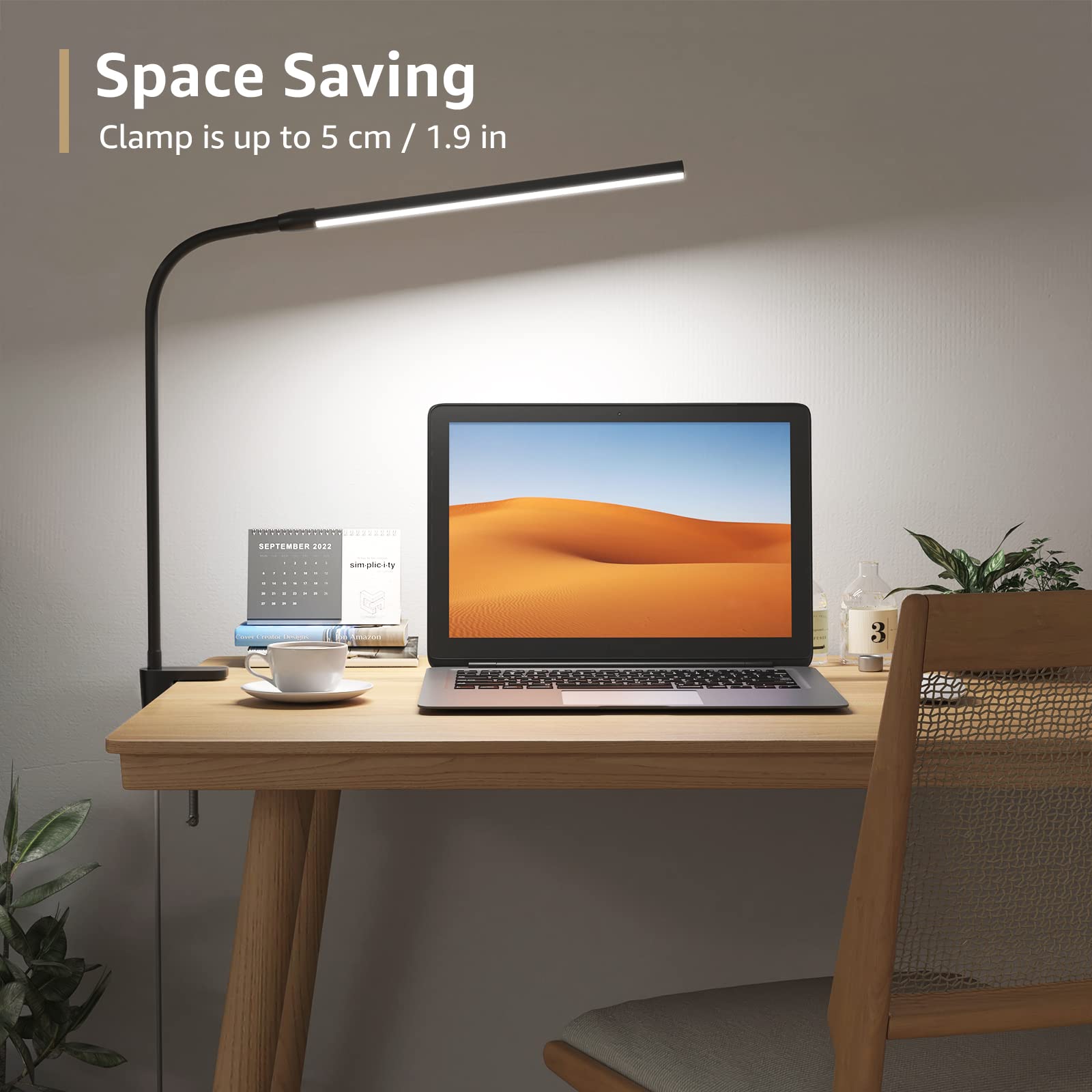 Lepro Clip-On Desk Lamp LED, Dimmable USB Clamp Light, 3 Color Modes, Flexible Gooseneck, Black, Model PR310006-DWW
