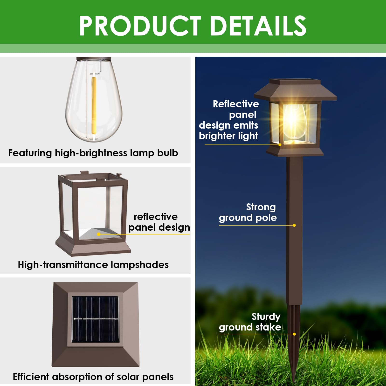 Benany Solar Pathway Lights, 12 Pack Led Waterproof Outdoor Garden Landscape Lighting, Brown