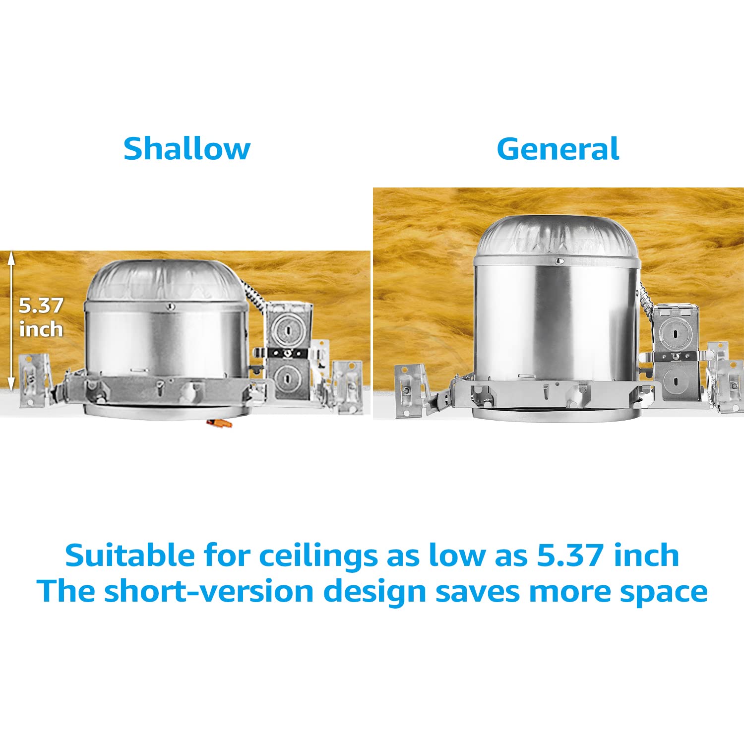 TORCHSTAR 6 Inch Shallow Recessed Lighting Housing, IC Rated, Air Tight, ETL Listed, Metal, Model XO1NCRH-6TP24-S-8P,