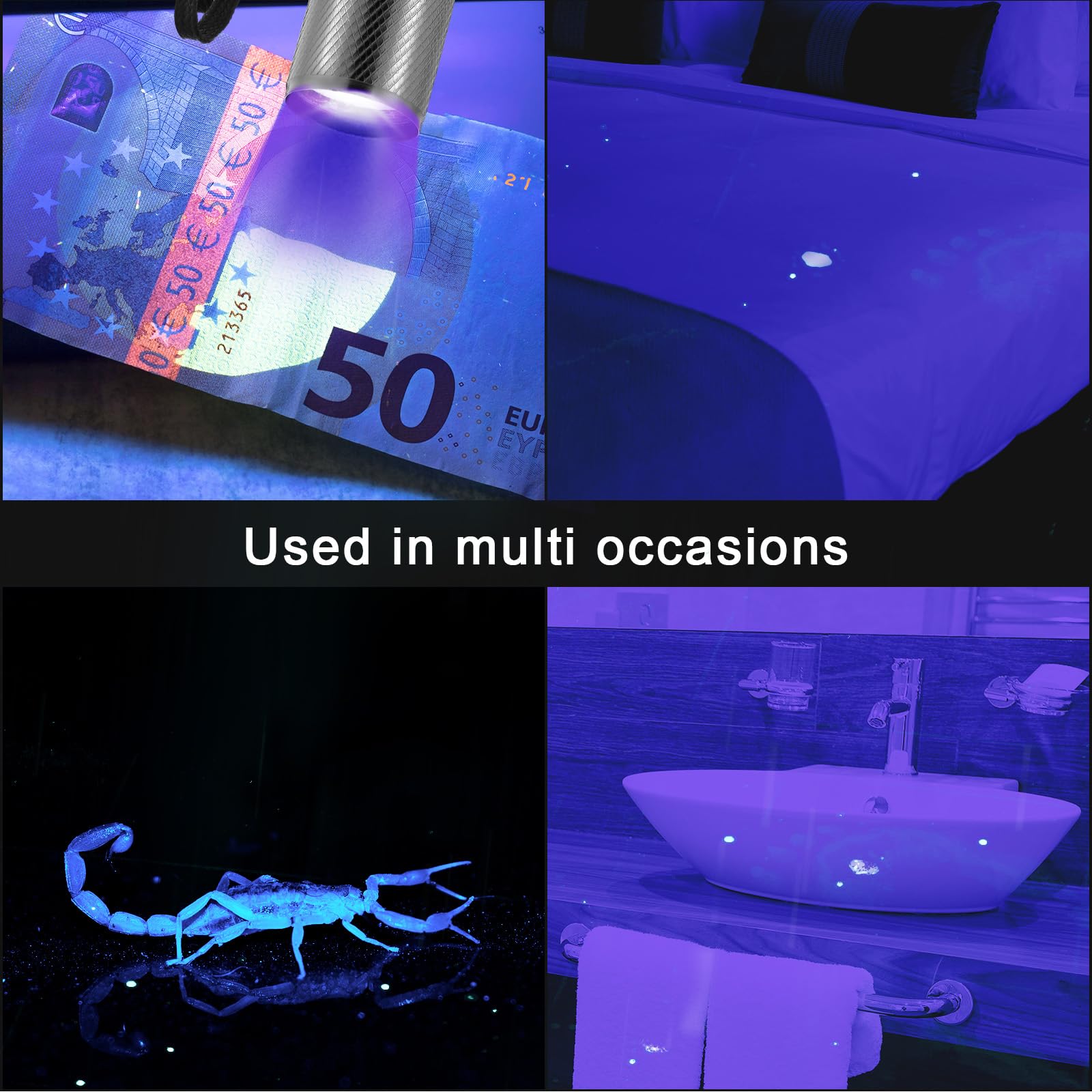 ROCEEI UV Blacklight Flashlights - 10 Pack Mini Torch, Portable LED, Purple Light