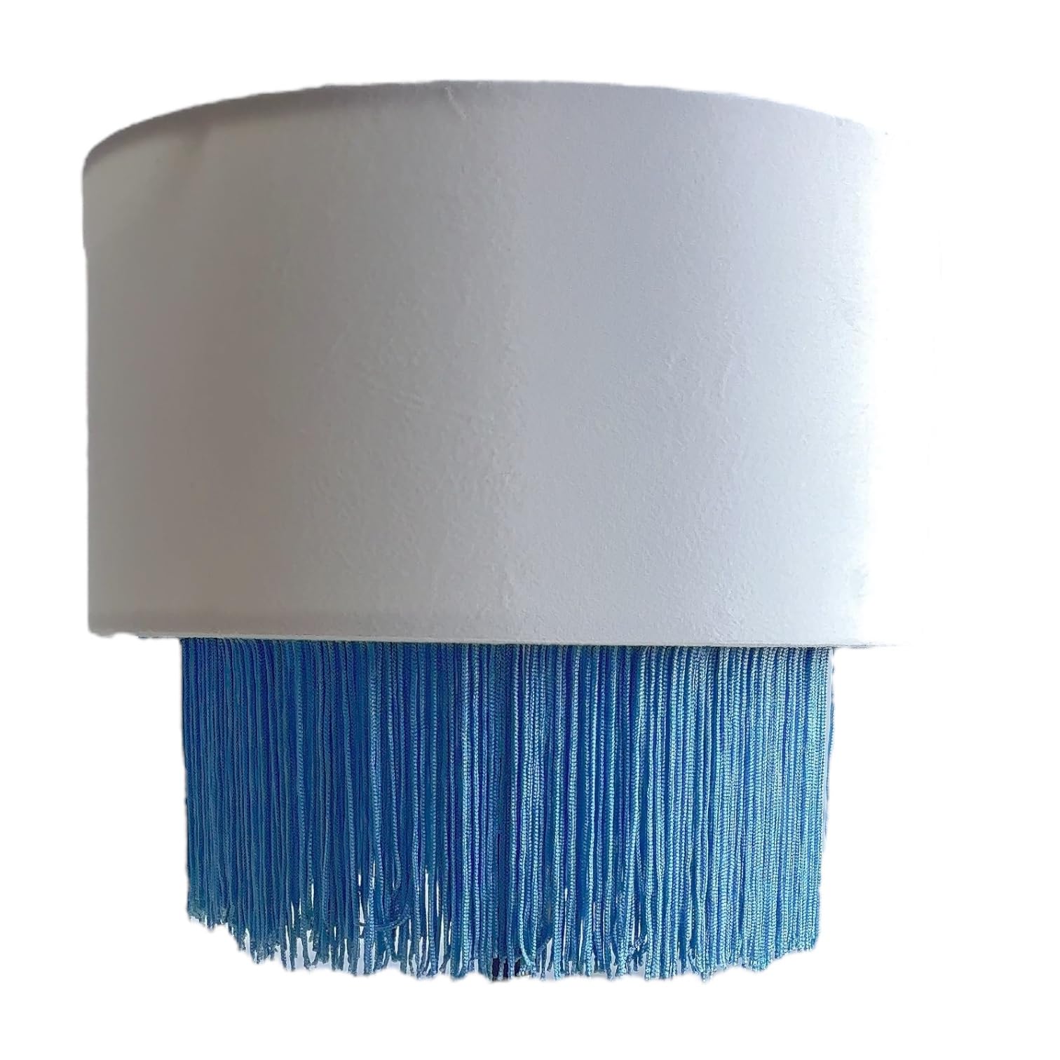 Tristan Home Enhanced Velvet Drum Lamp Shade with Fringe (Cream White and Light Blue (Extra Small))