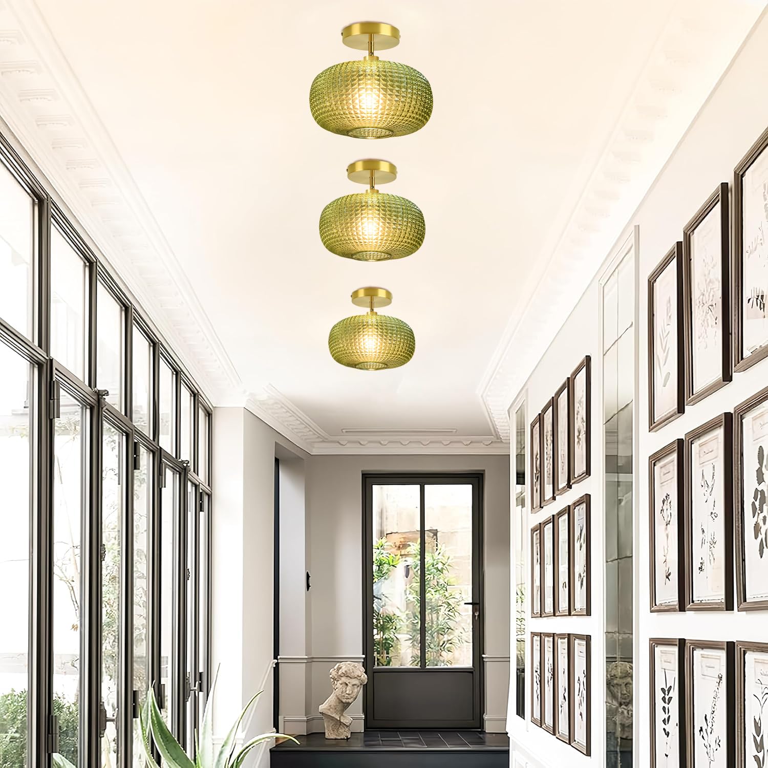 Semi Flush Mount Ceiling Light Fixture Hallway Light Fixtures Vintage Globe Glass Ceiling Fixture With Green Shade Kitchen Ceiling Light Fixture Farmhouse Ceiling Lighting For Bathroom Entryway Porch