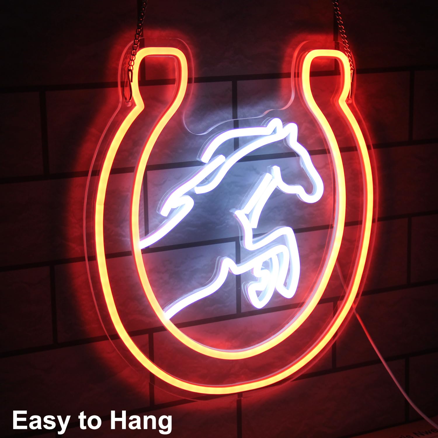 Kullneon Horse Neon Sign - LED Wall Light for Bedroom, Bar, Man Cave - 14.2 x 12.8 inches - Orange White Plastic Decor