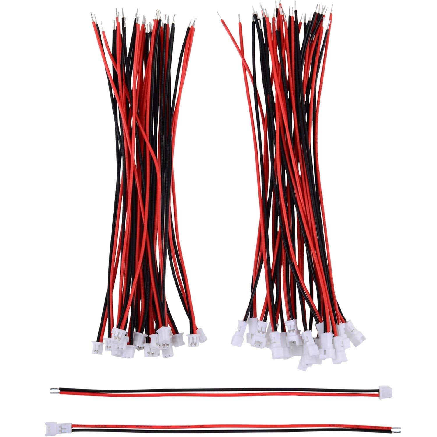 EBOOT JST 2 Pin Micro Connector Plug with 10 cm Wire Cable, Black, Plastic, Model 10099220, 20 Pairs