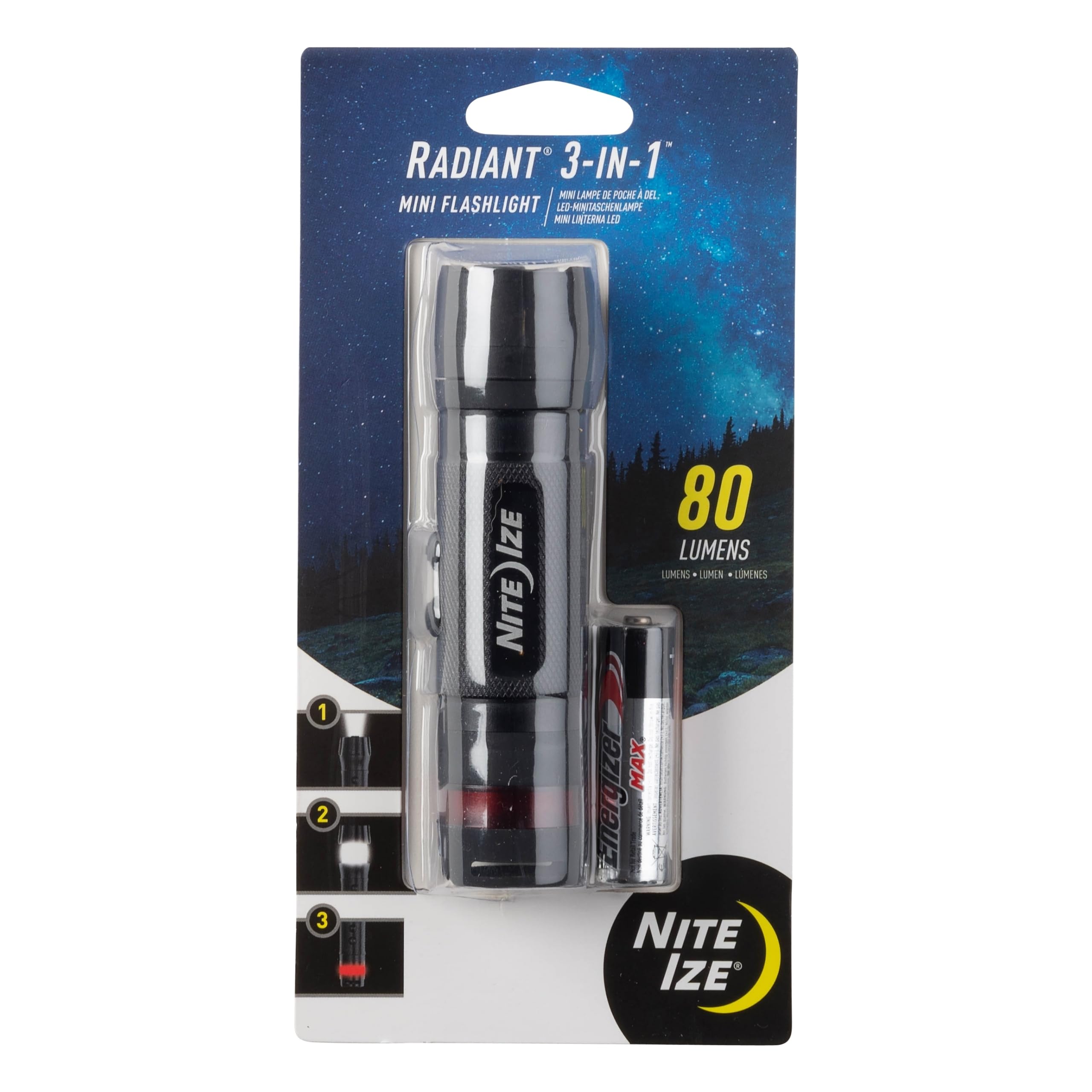 Nite IZE Radiant 3-in-1 LED Mini Flashlight - Versatile Flashlight with 80 Lumen Light - Use as Safety Light, Flashlight, or Min